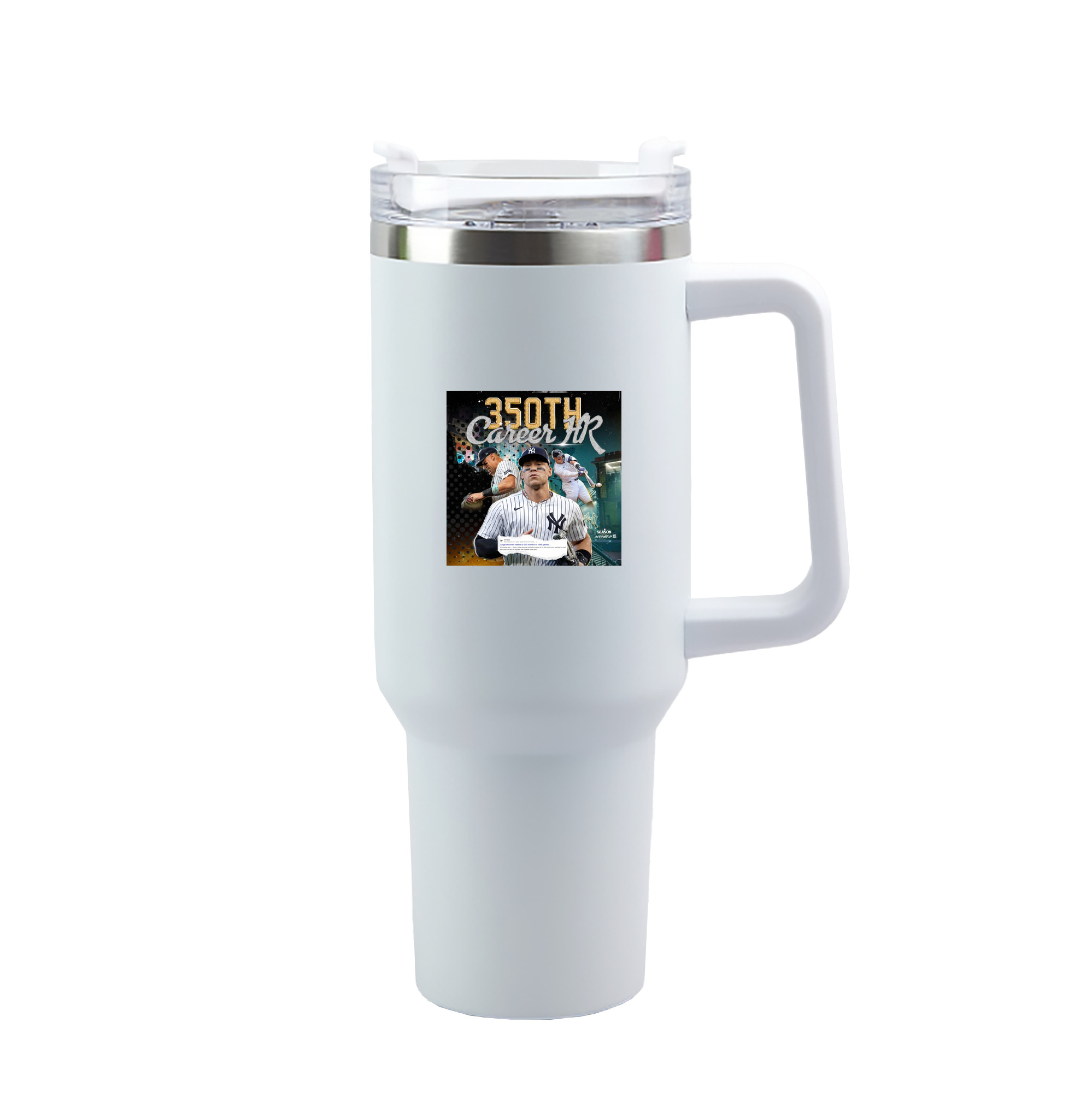 Aaron Judge's 350th Career Home Runs 40oz Handle Car Tumbler – Durable Stainless Steel Travel Mug With UV Print – Double Wall Insulated, Fits Most Car Cup Holders