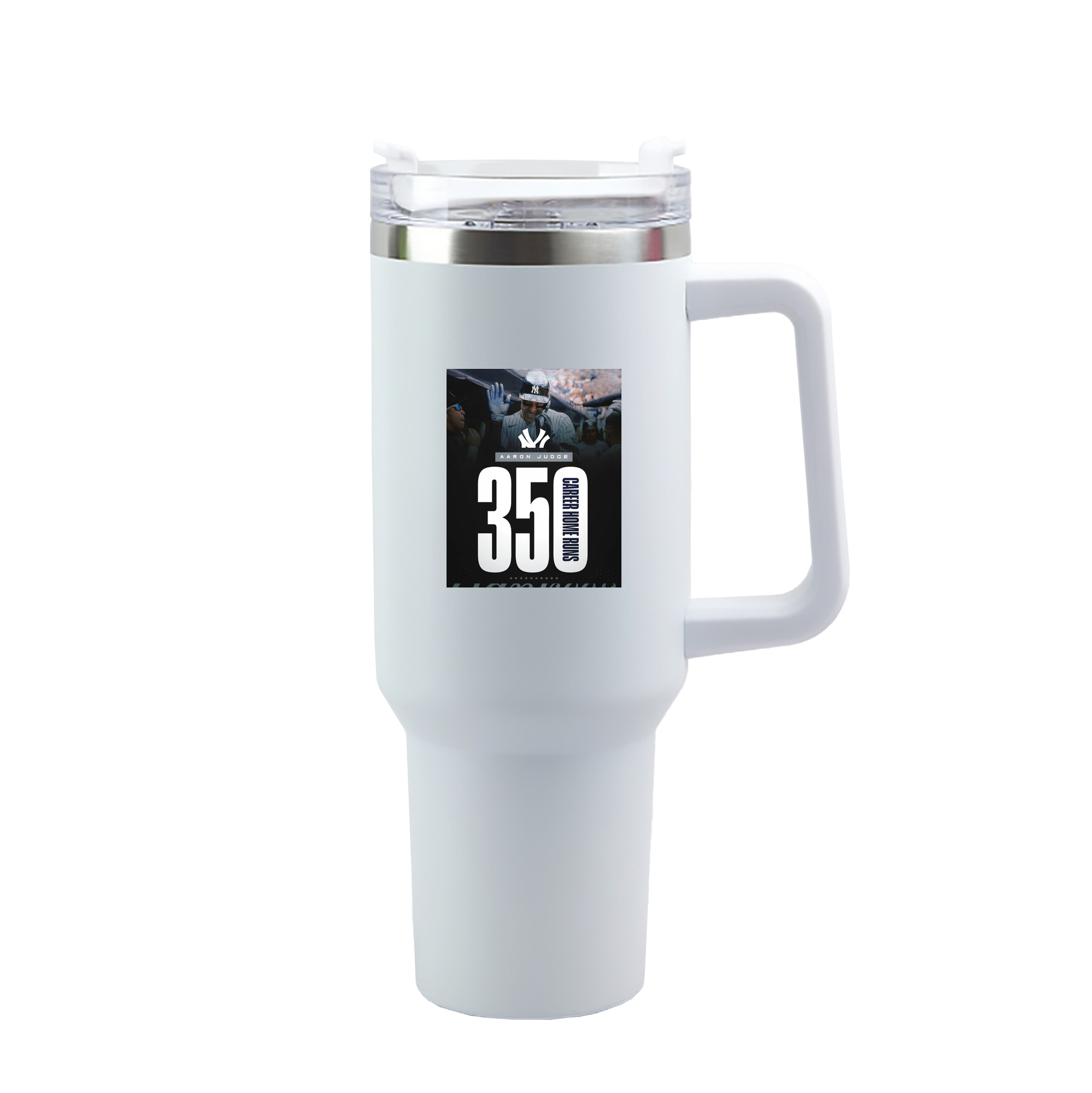 Aaron Judge's 350th Career Home Runs 40oz Handle Car Tumbler – Durable Stainless Steel Travel Mug With UV Print – Double Wall Insulated, Fits Most Car Cup Holders