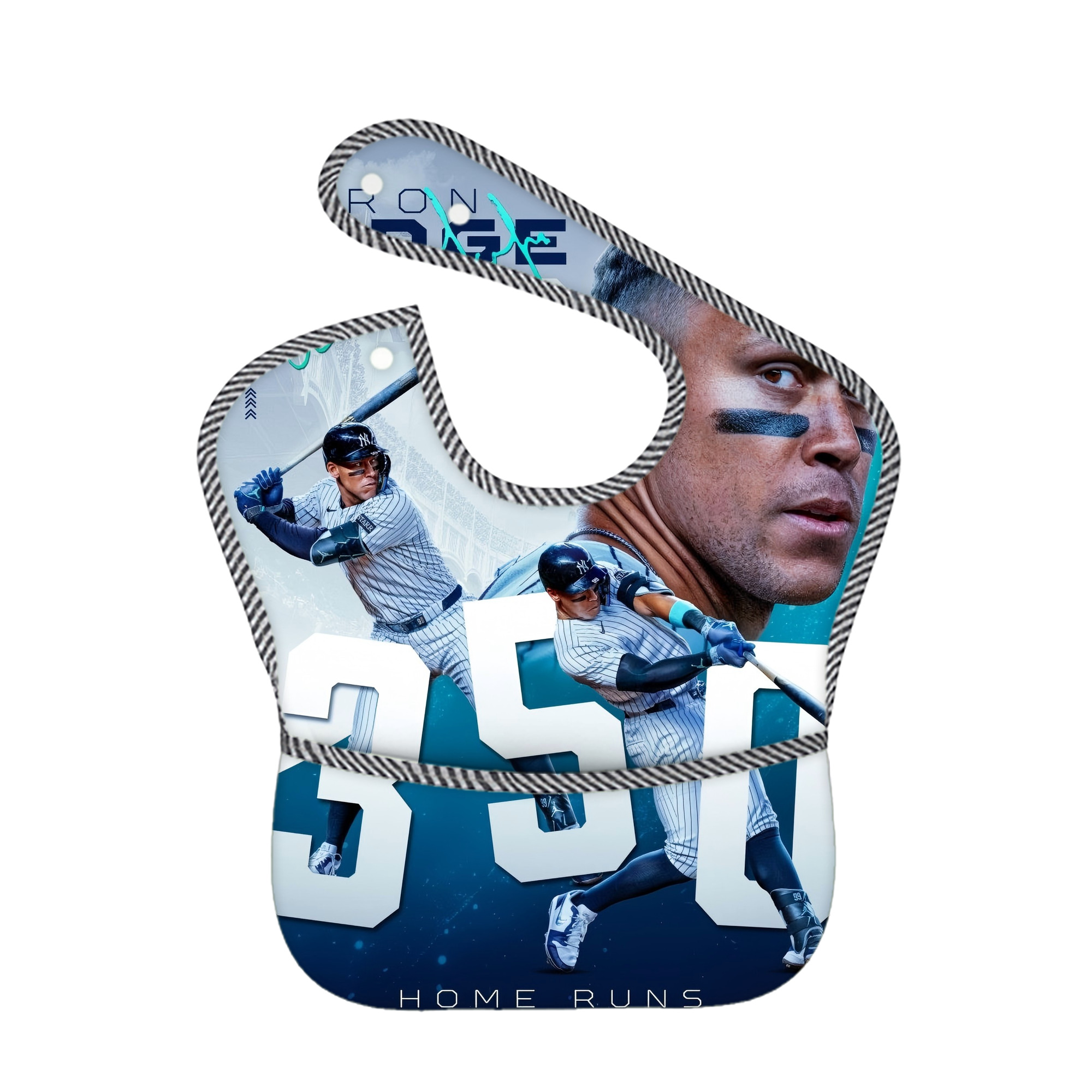 Aaron Judge's 350th Career Home Runs Adjustable Waterproof Toddler Bib – Full-Print Durable Polyester – Foldable Crumb Pocket – Easy Snap Closure – Soft