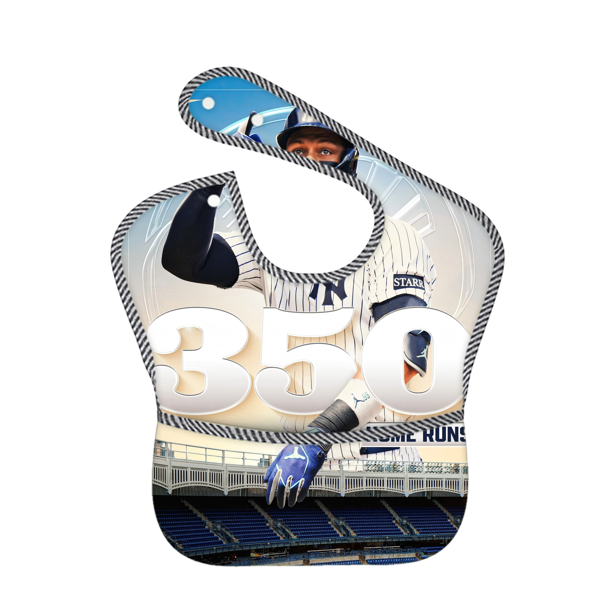 Aaron Judge's 350th Career Home Runs Adjustable Waterproof Toddler Bib – Full-Print Durable Polyester – Foldable Crumb Pocket – Easy Snap Closure – Soft