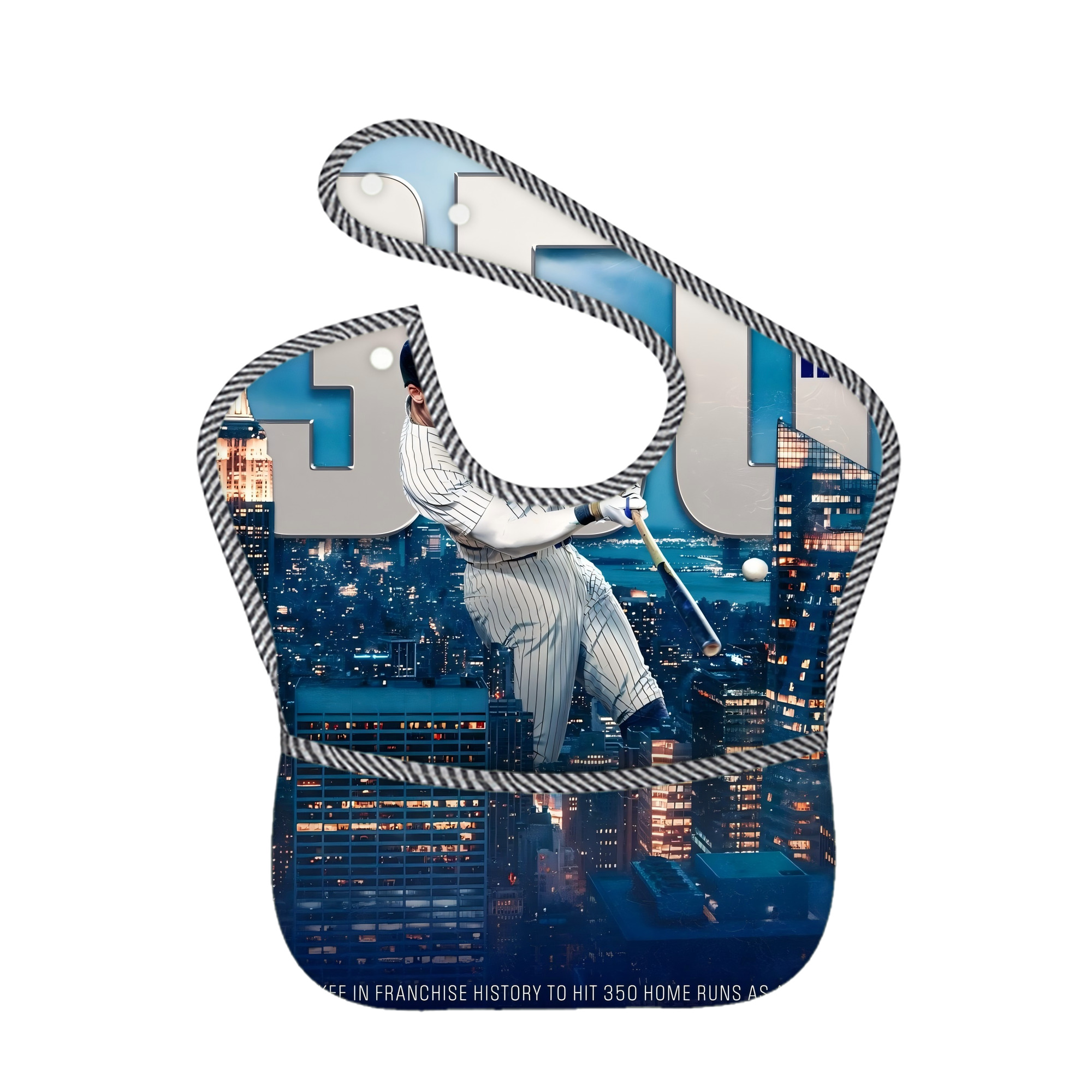 Aaron Judge's 350th Career Home Runs Adjustable Waterproof Toddler Bib – Full-Print Durable Polyester – Foldable Crumb Pocket – Easy Snap Closure – Soft