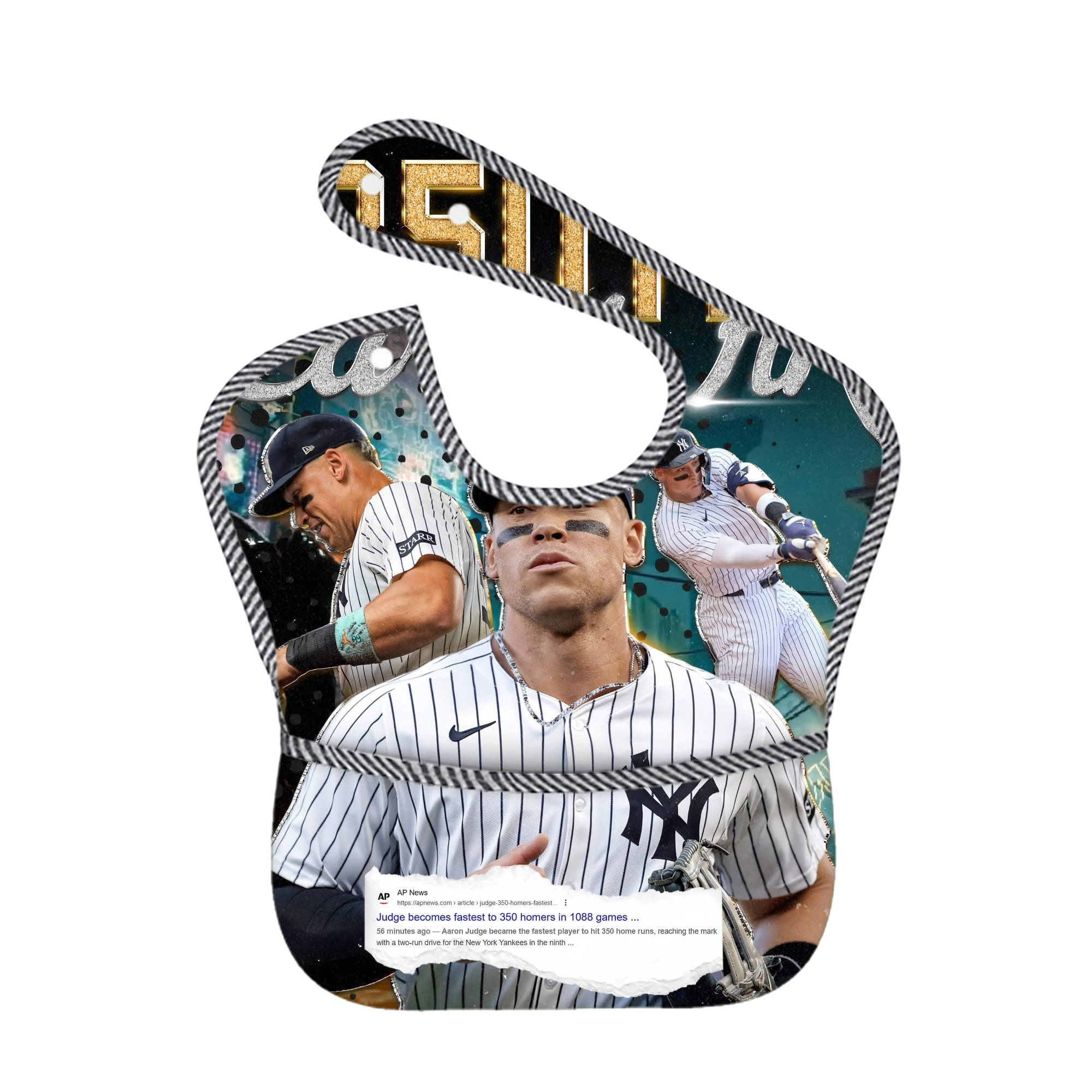 Aaron Judge's 350th Career Home Runs Adjustable Waterproof Toddler Bib – Full-Print Durable Polyester – Foldable Crumb Pocket – Easy Snap Closure – Soft