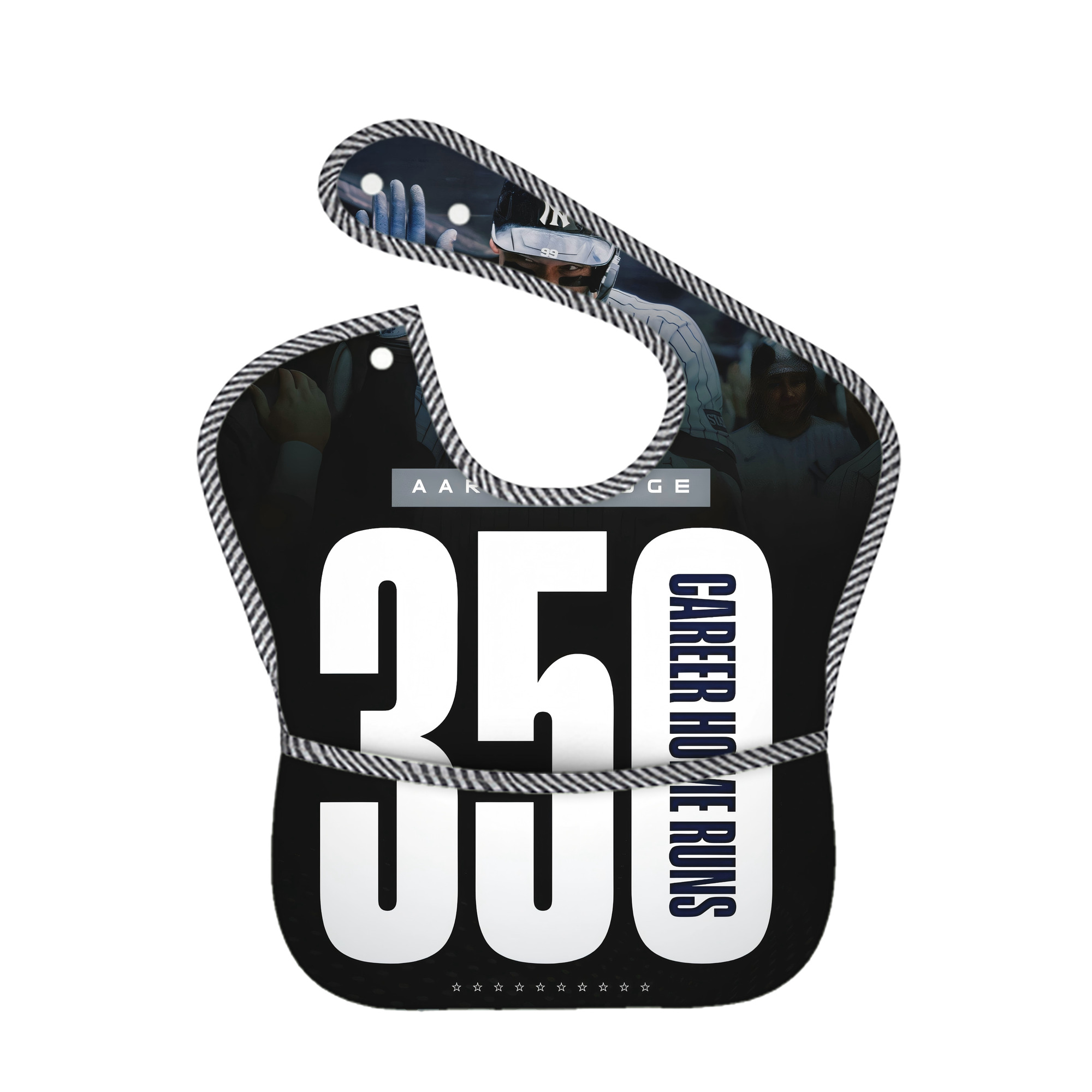 Aaron Judge's 350th Career Home Runs Adjustable Waterproof Toddler Bib – Full-Print Durable Polyester – Foldable Crumb Pocket – Easy Snap Closure – Soft