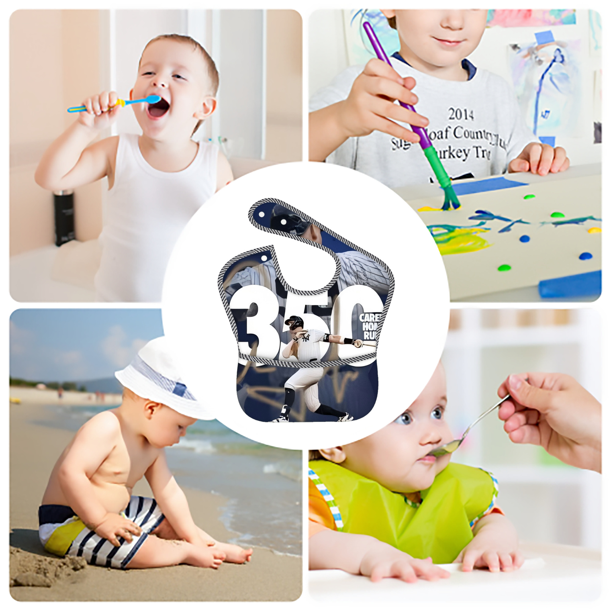 Aaron Judge's 350th Career Home Runs Adjustable Waterproof Toddler Bib – Full-Print Durable Polyester – Foldable Crumb Pocket – Easy Snap Closure – Soft