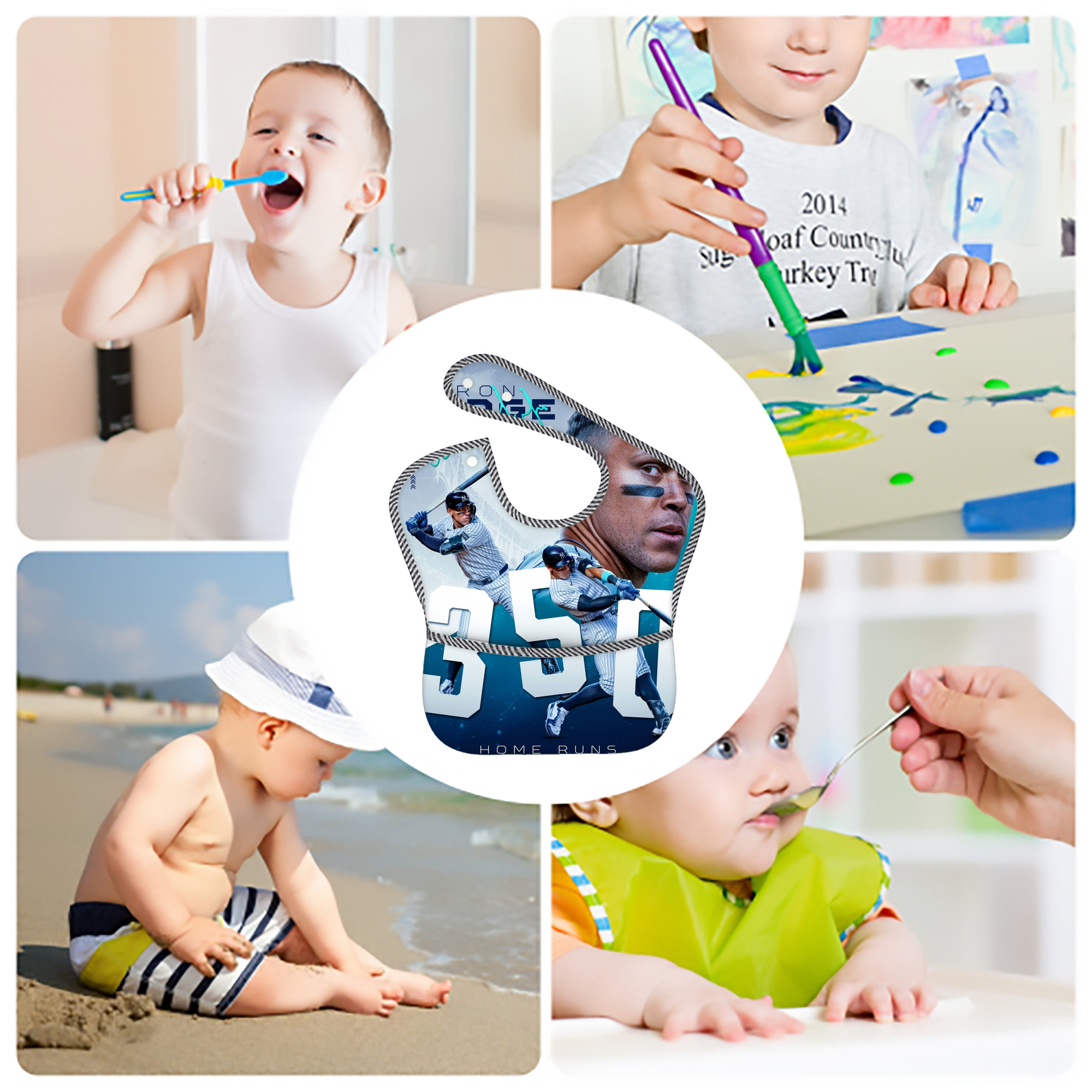 Aaron Judge's 350th Career Home Runs Adjustable Waterproof Toddler Bib – Full-Print Durable Polyester – Foldable Crumb Pocket – Easy Snap Closure – Soft