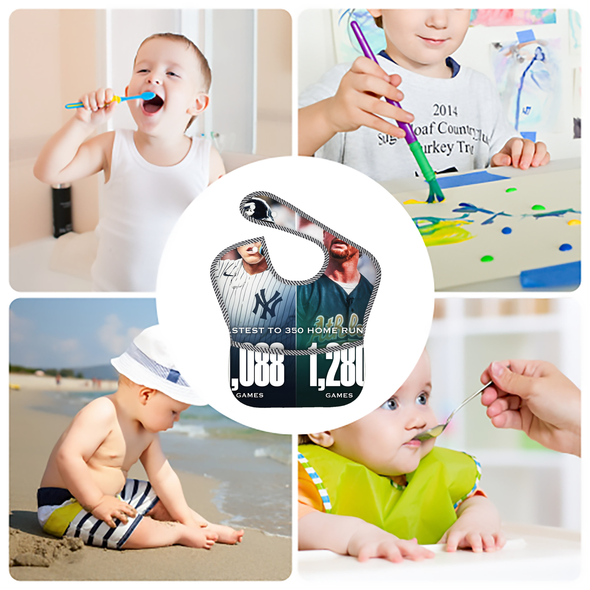 Aaron Judge's 350th Career Home Runs Adjustable Waterproof Toddler Bib – Full-Print Durable Polyester – Foldable Crumb Pocket – Easy Snap Closure – Soft