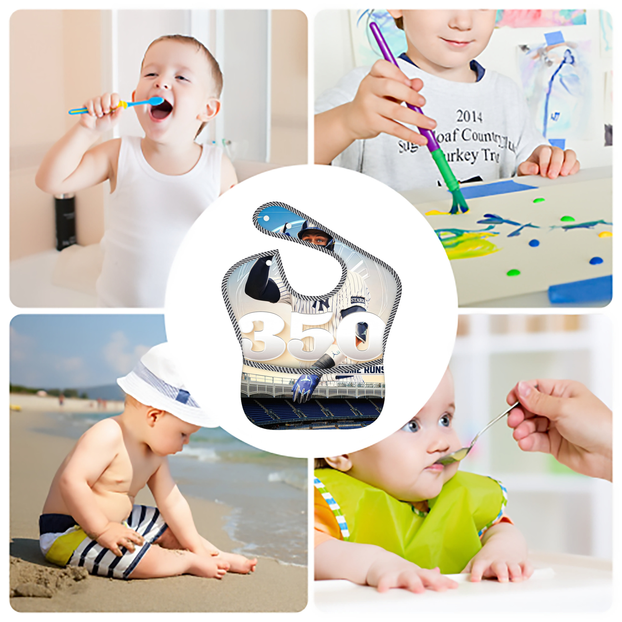 Aaron Judge's 350th Career Home Runs Adjustable Waterproof Toddler Bib – Full-Print Durable Polyester – Foldable Crumb Pocket – Easy Snap Closure – Soft