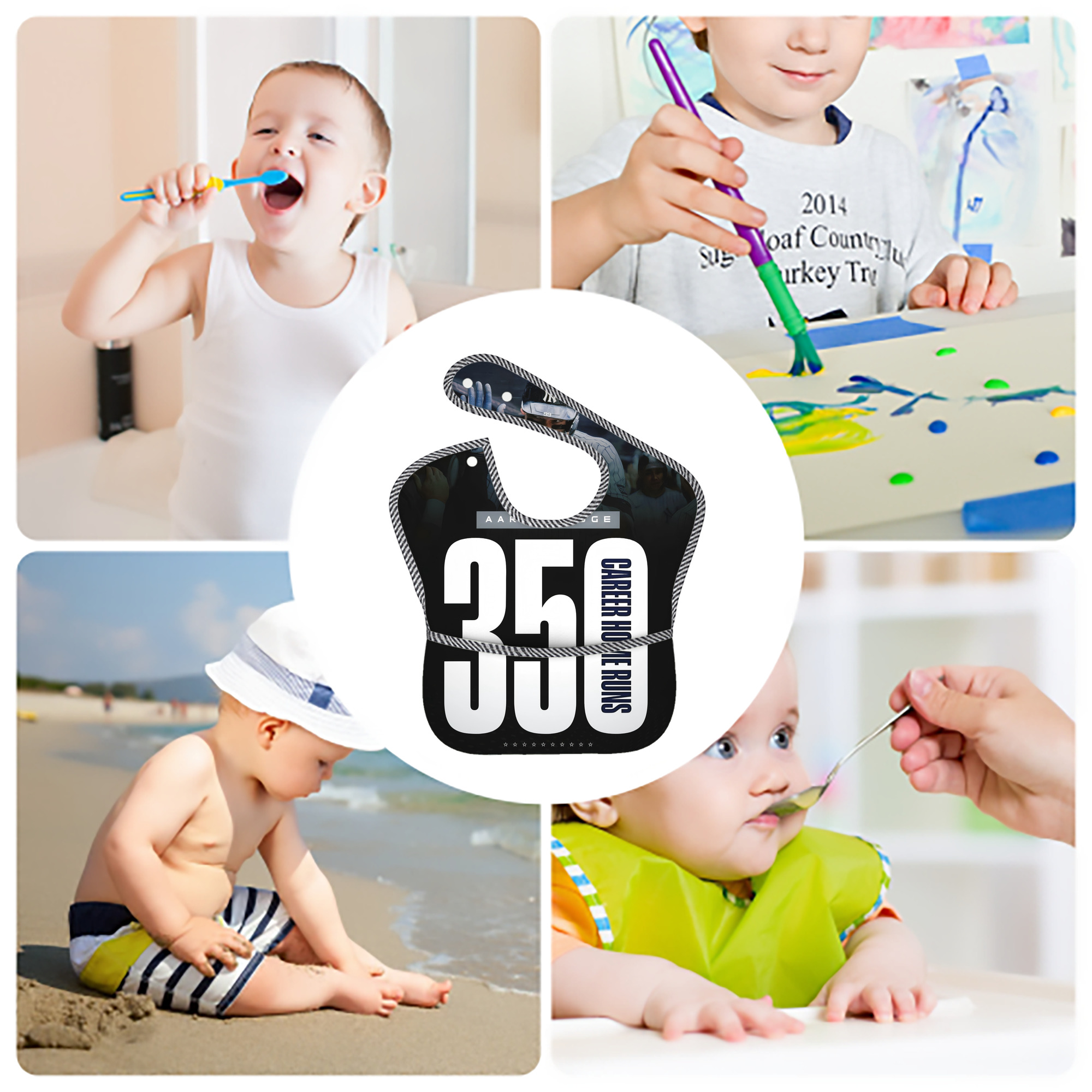 Aaron Judge's 350th Career Home Runs Adjustable Waterproof Toddler Bib – Full-Print Durable Polyester – Foldable Crumb Pocket – Easy Snap Closure – Soft