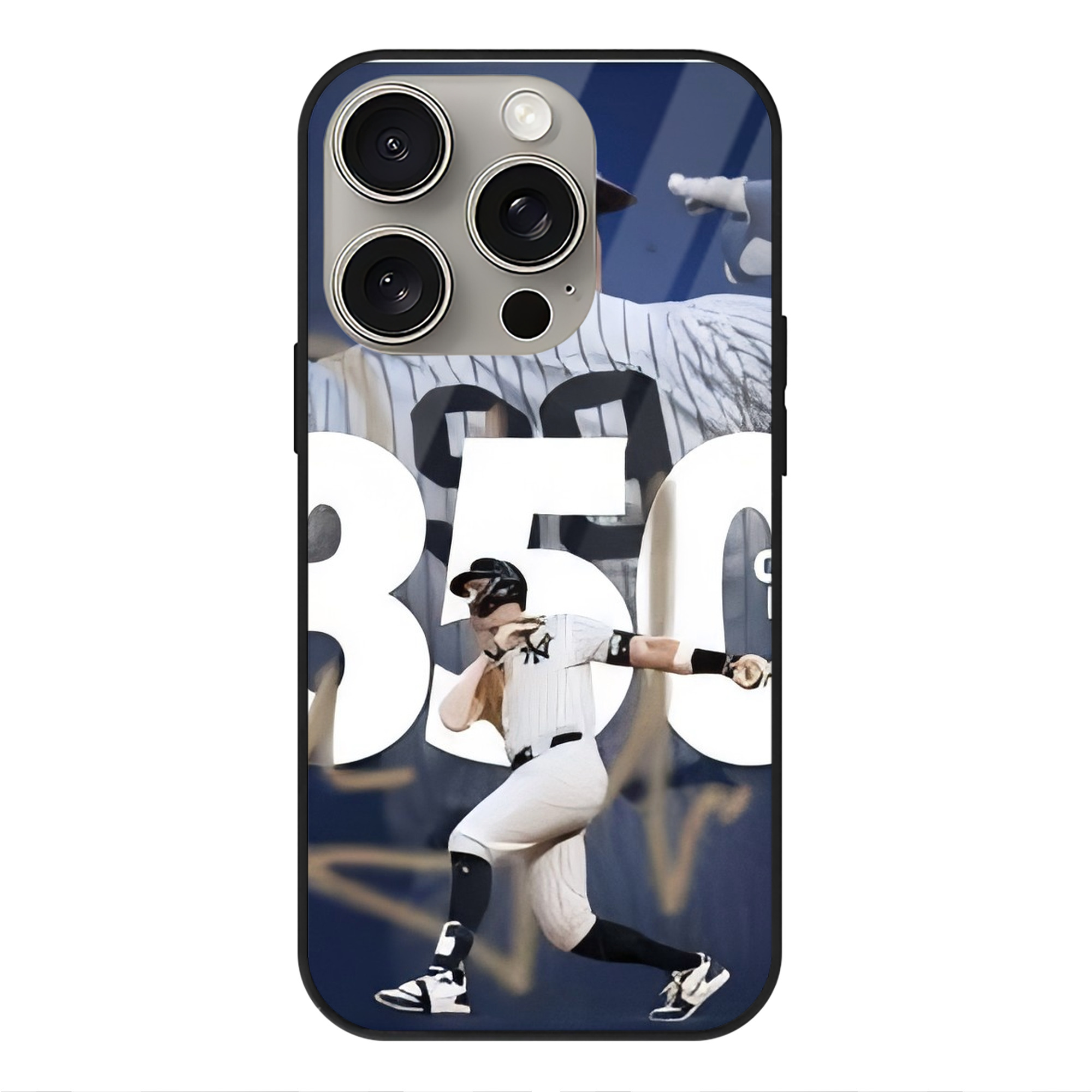 Aaron Judge's 350th Career Home Runs IPhone 15 Pro Mirror Phone Case – UV Printed Glass + TPU – Scratch-Resistant, Wireless Charging Compatible, Precise Fit & Stylish Design