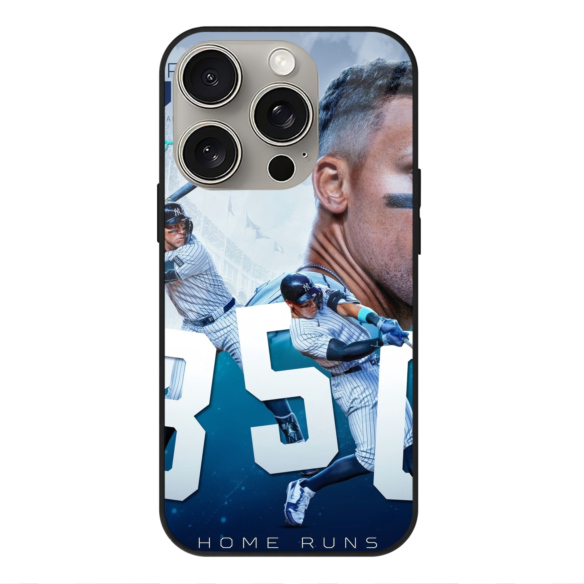 Aaron Judge's 350th Career Home Runs IPhone 15 Pro Mirror Phone Case – UV Printed Glass + TPU – Scratch-Resistant, Wireless Charging Compatible, Precise Fit & Stylish Design