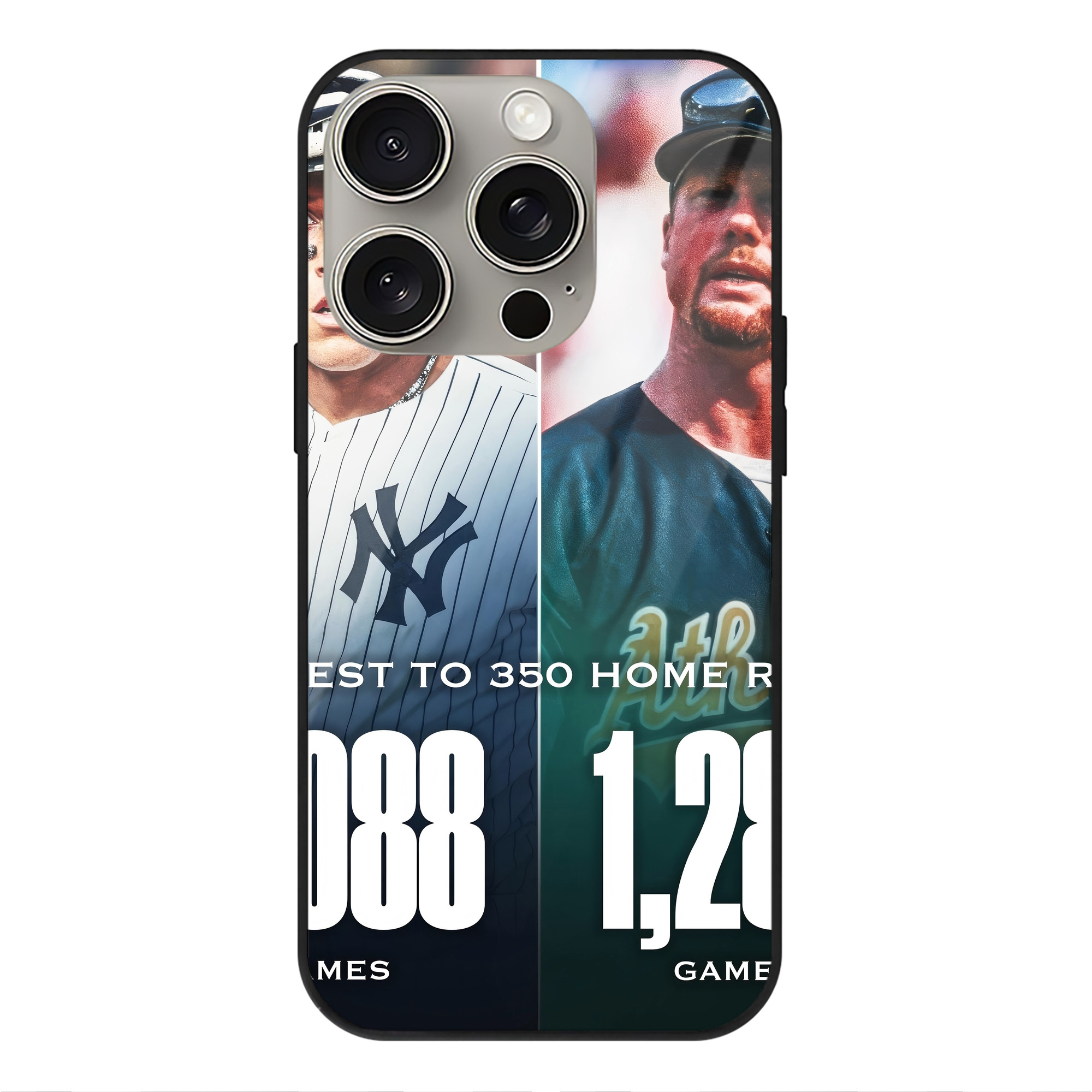 Aaron Judge's 350th Career Home Runs IPhone 15 Pro Mirror Phone Case – UV Printed Glass + TPU – Scratch-Resistant, Wireless Charging Compatible, Precise Fit & Stylish Design