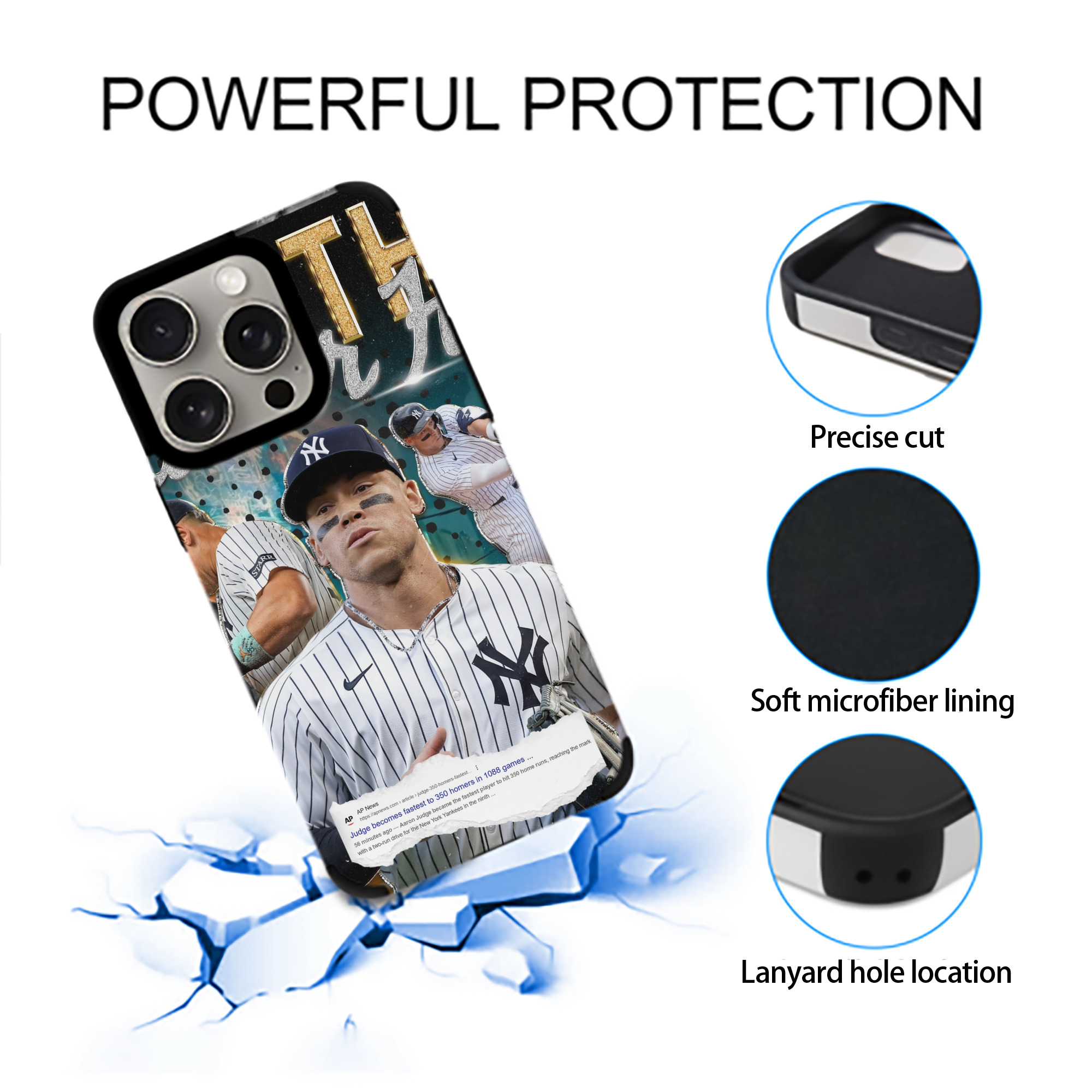 Aaron Judge's 350th Career Home Runs IPhone 15 Pro Max PU Leather Case – Soft Lining, 360° Protection – Precise Fit, 3D Buttons, Easy Charging – Anti-Yellowing, Easy To Clean