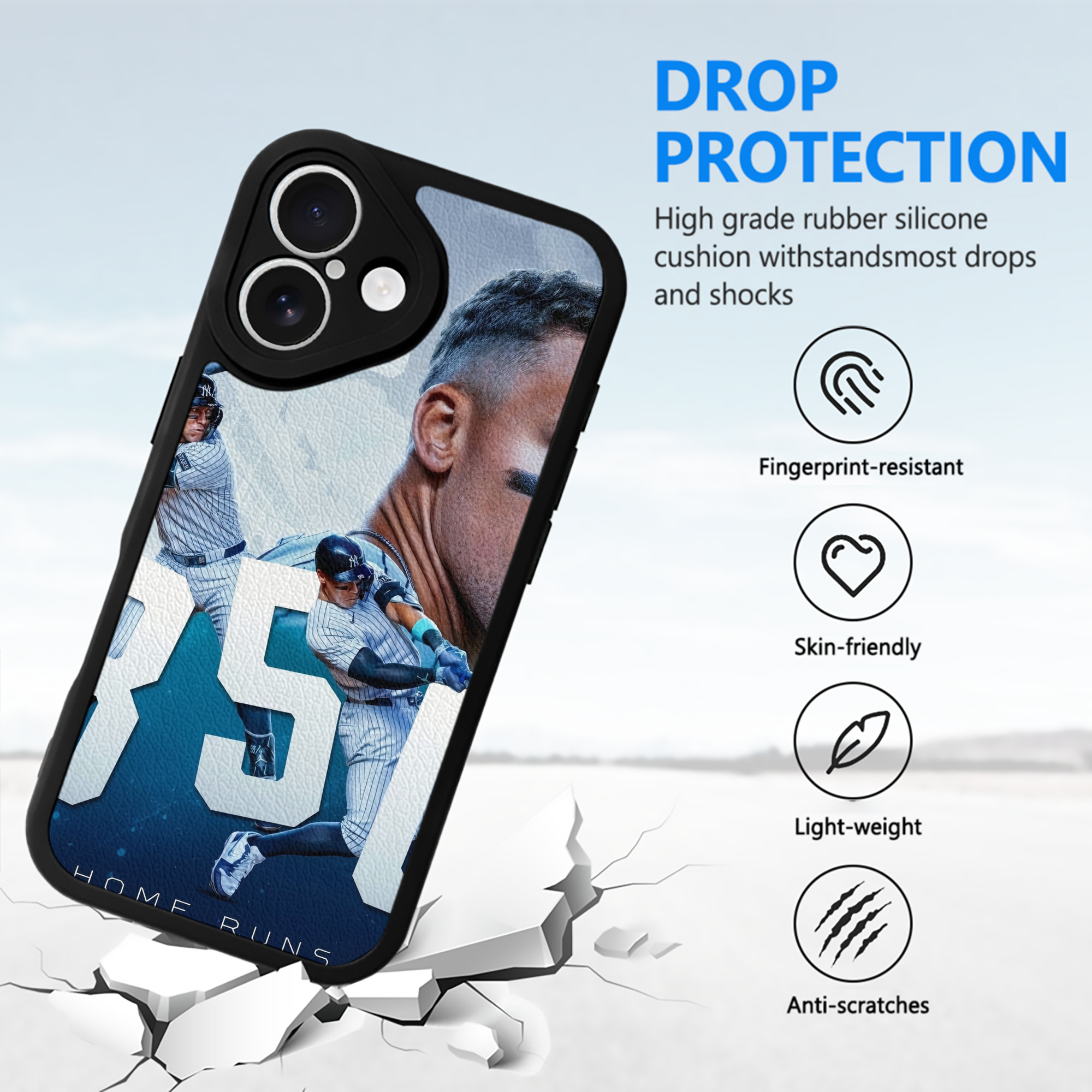 Aaron Judge's 350th Career Home Runs IPhone 16 Silicone Leather Case – UV Print, Lambskin Texture – Perfect Fit, Wireless Charging Compatible, Scratch Resistant, Precise Cutouts – Stylish Protection For IPhone 16