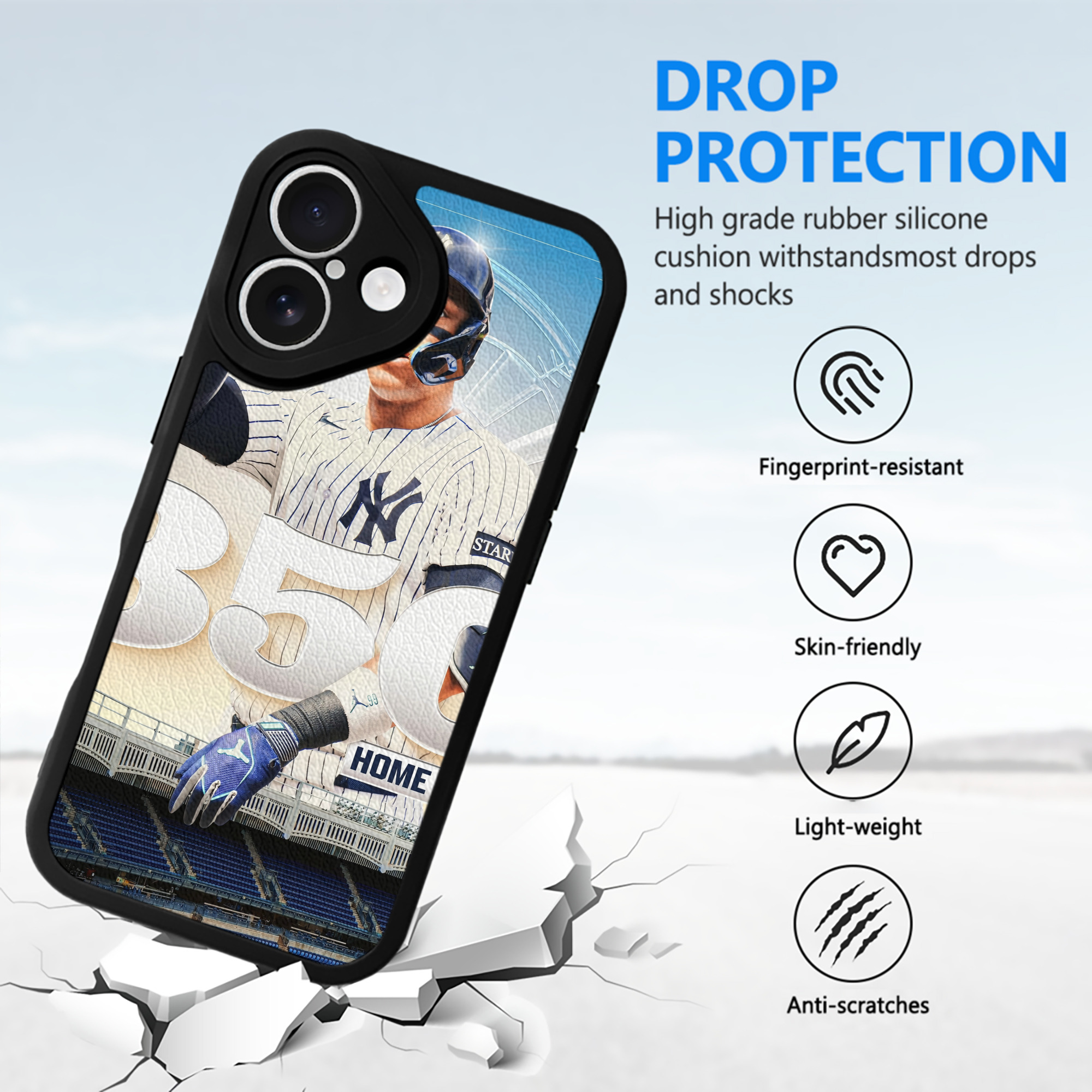 Aaron Judge's 350th Career Home Runs IPhone 16 Silicone Leather Case – UV Print, Lambskin Texture – Perfect Fit, Wireless Charging Compatible, Scratch Resistant, Precise Cutouts – Stylish Protection For IPhone 16