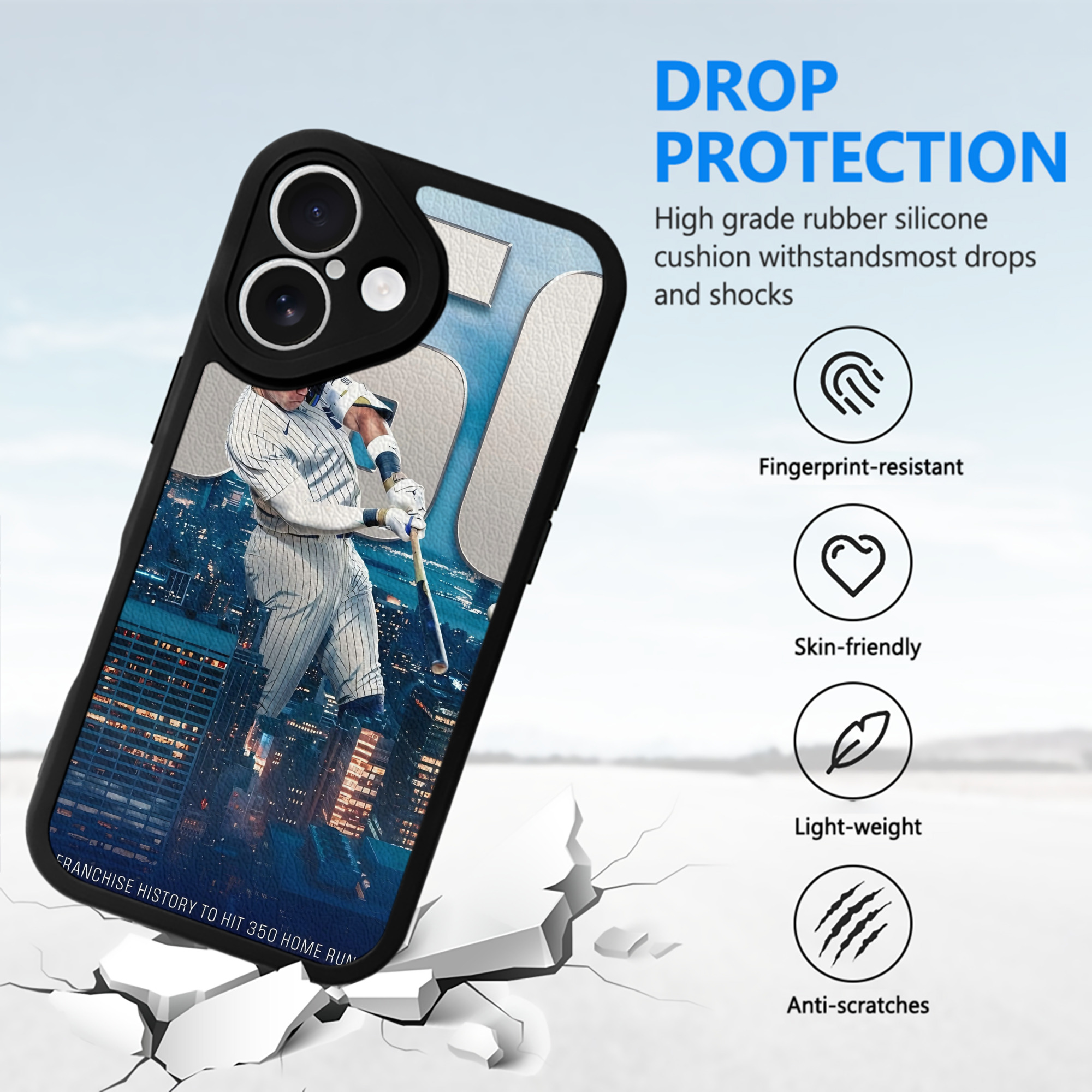 Aaron Judge's 350th Career Home Runs IPhone 16 Silicone Leather Case – UV Print, Lambskin Texture – Perfect Fit, Wireless Charging Compatible, Scratch Resistant, Precise Cutouts – Stylish Protection For IPhone 16
