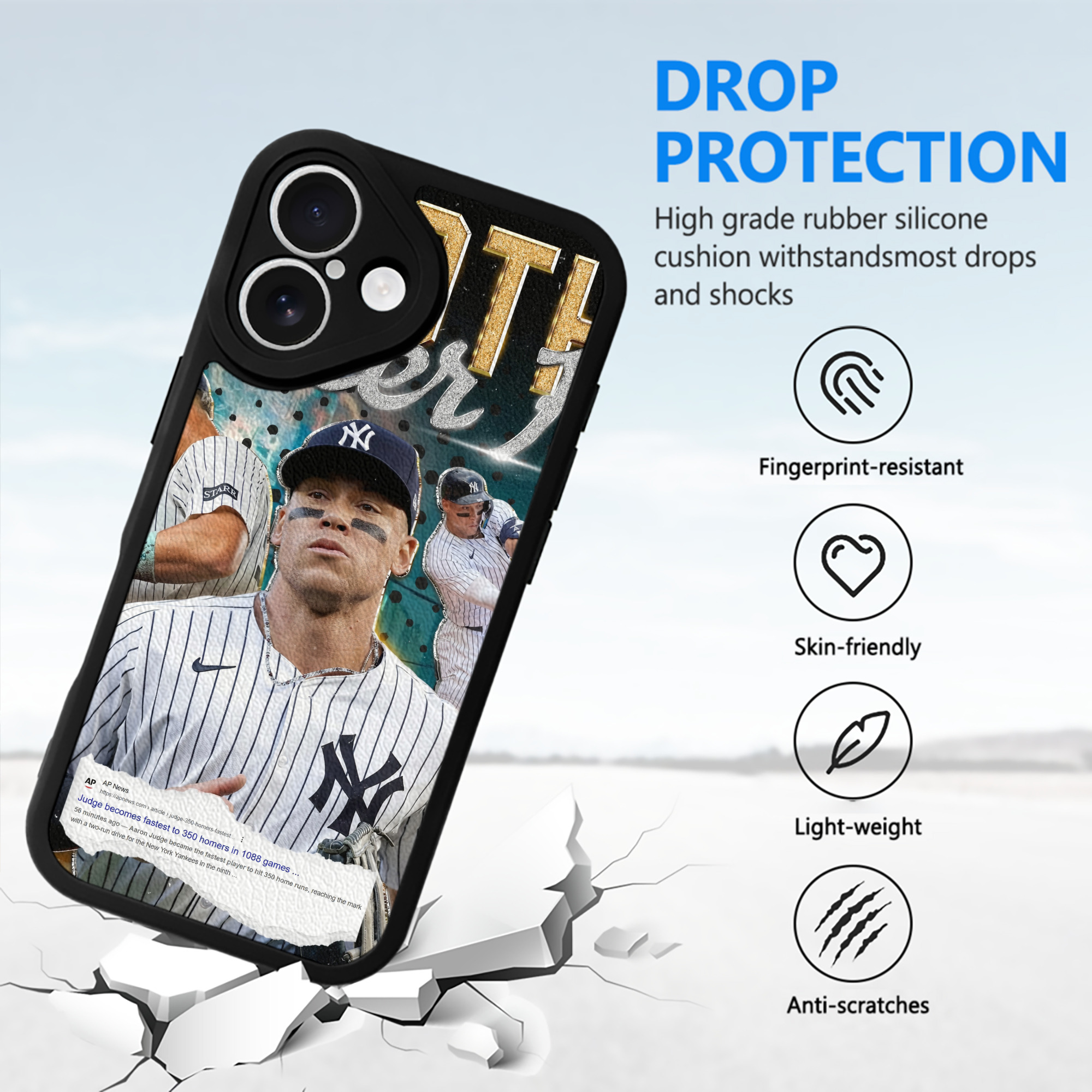 Aaron Judge's 350th Career Home Runs IPhone 16 Silicone Leather Case – UV Print, Lambskin Texture – Perfect Fit, Wireless Charging Compatible, Scratch Resistant, Precise Cutouts – Stylish Protection For IPhone 16