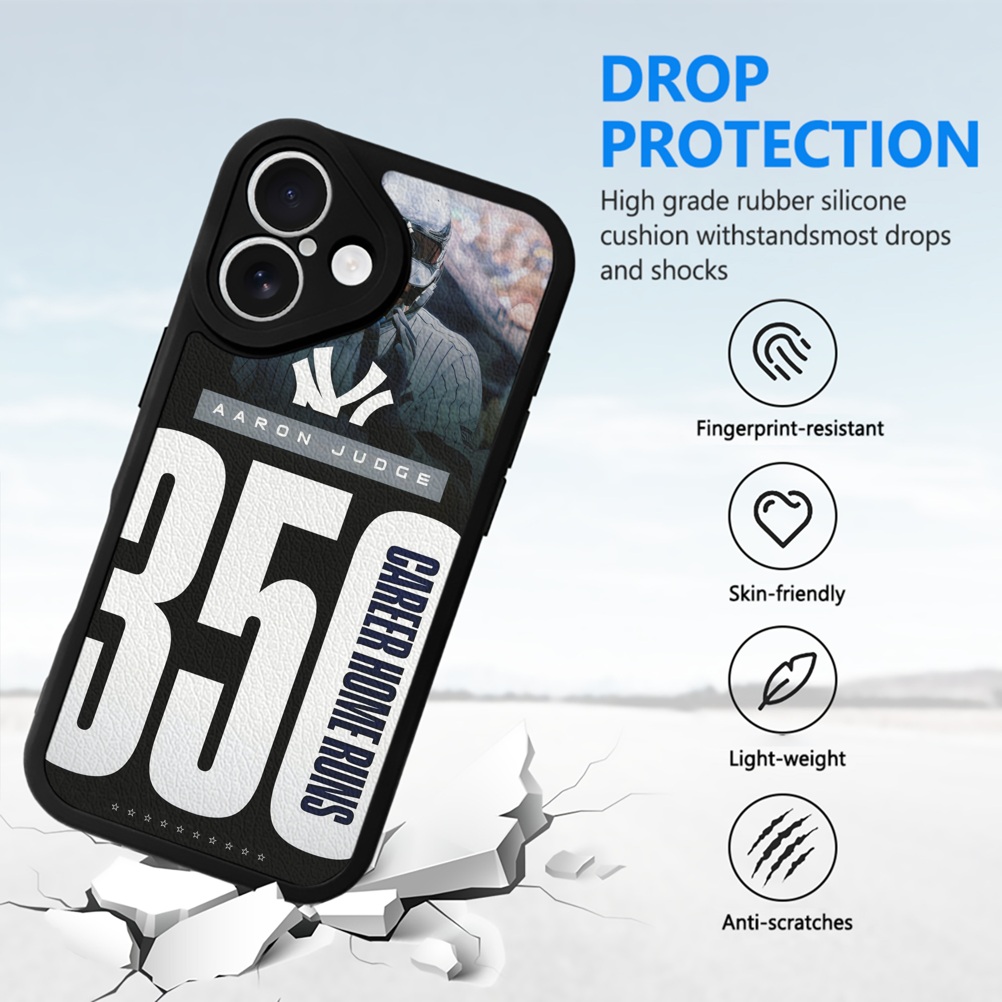 Aaron Judge's 350th Career Home Runs IPhone 16 Silicone Leather Case – UV Print, Lambskin Texture – Perfect Fit, Wireless Charging Compatible, Scratch Resistant, Precise Cutouts – Stylish Protection For IPhone 16