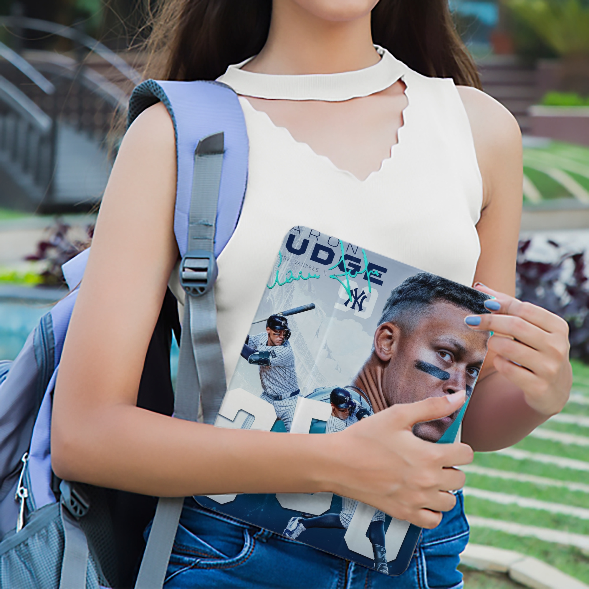 Aaron Judge's 350th Career Home Runs Premium Tri-Fold PU Leather & Silicone IPad Case With Pencil Slot – Fits 9.5,10.5,10.9 – Adjustable Stand, Slim, Protective