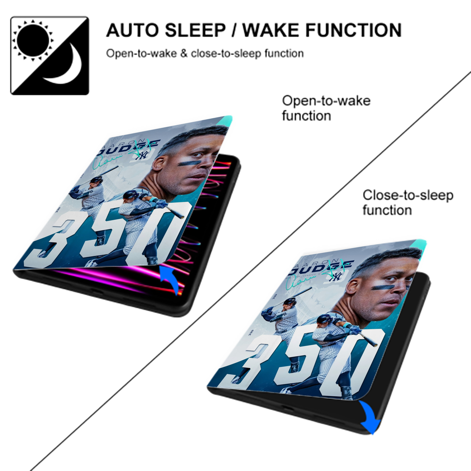 Aaron Judge's 350th Career Home Runs Premium Tri-Fold PU Leather & Silicone IPad Case With Pencil Slot – Fits 9.5,10.5,10.9 – Adjustable Stand, Slim, Protective