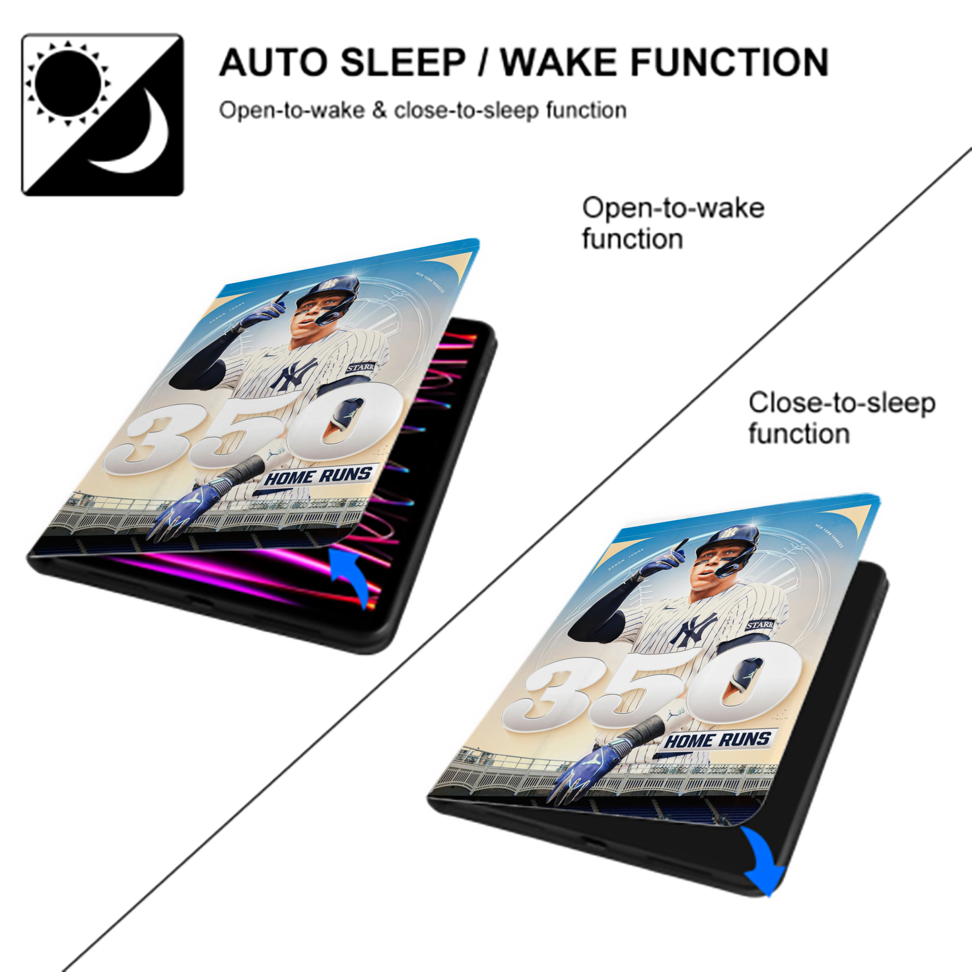 Aaron Judge's 350th Career Home Runs Premium Tri-Fold PU Leather & Silicone IPad Case With Pencil Slot – Fits 9.5,10.5,10.9 – Adjustable Stand, Slim, Protective