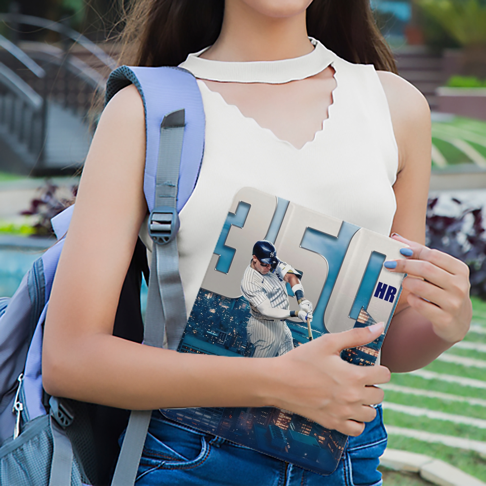 Aaron Judge's 350th Career Home Runs Premium Tri-Fold PU Leather & Silicone IPad Case With Pencil Slot – Fits 9.5,10.5,10.9 – Adjustable Stand, Slim, Protective