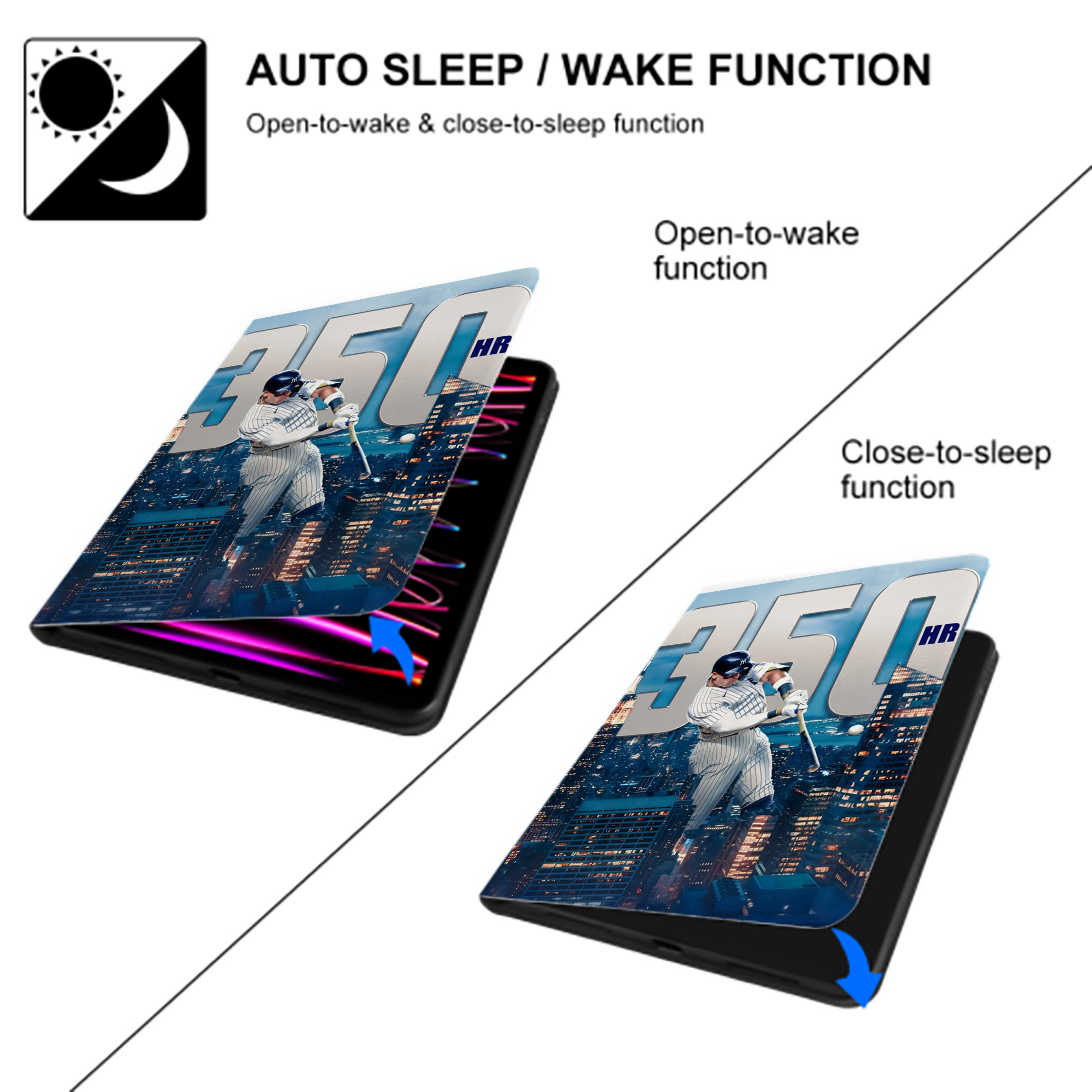 Aaron Judge's 350th Career Home Runs Premium Tri-Fold PU Leather & Silicone IPad Case With Pencil Slot – Fits 9.5,10.5,10.9 – Adjustable Stand, Slim, Protective