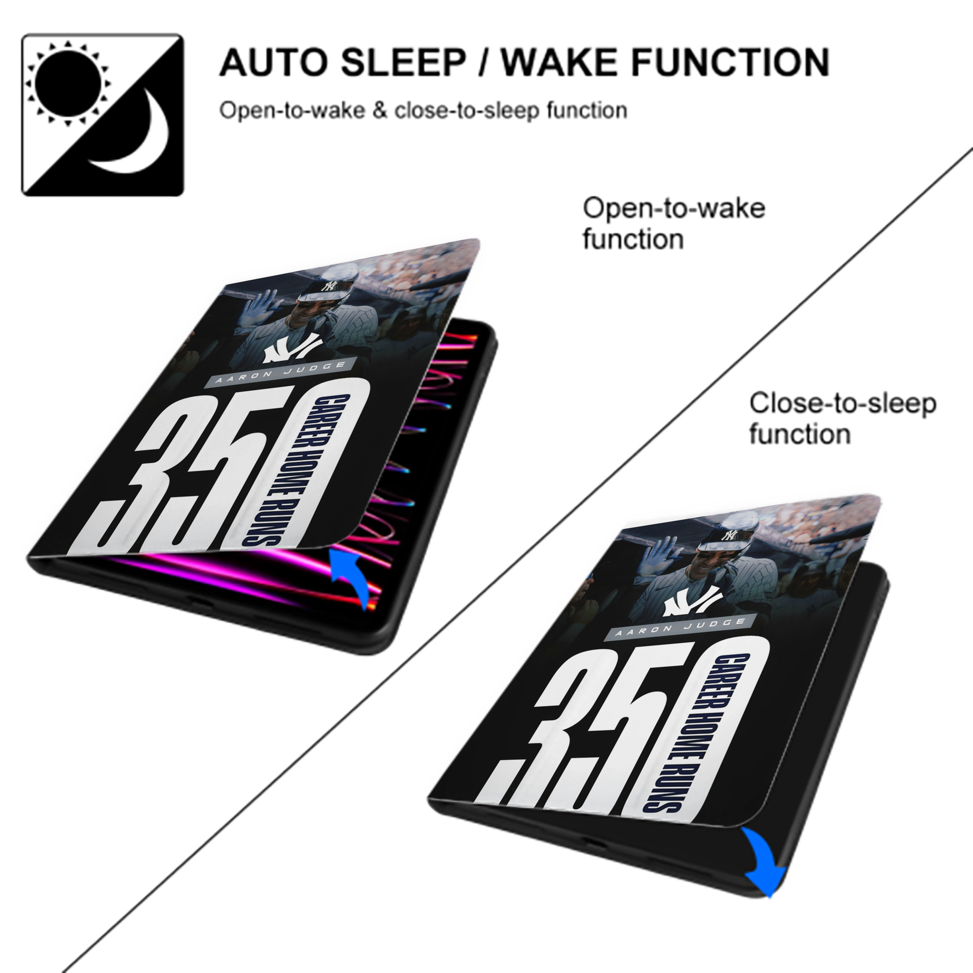 Aaron Judge's 350th Career Home Runs Premium Tri-Fold PU Leather & Silicone IPad Case With Pencil Slot – Fits 9.5,10.5,10.9 – Adjustable Stand, Slim, Protective