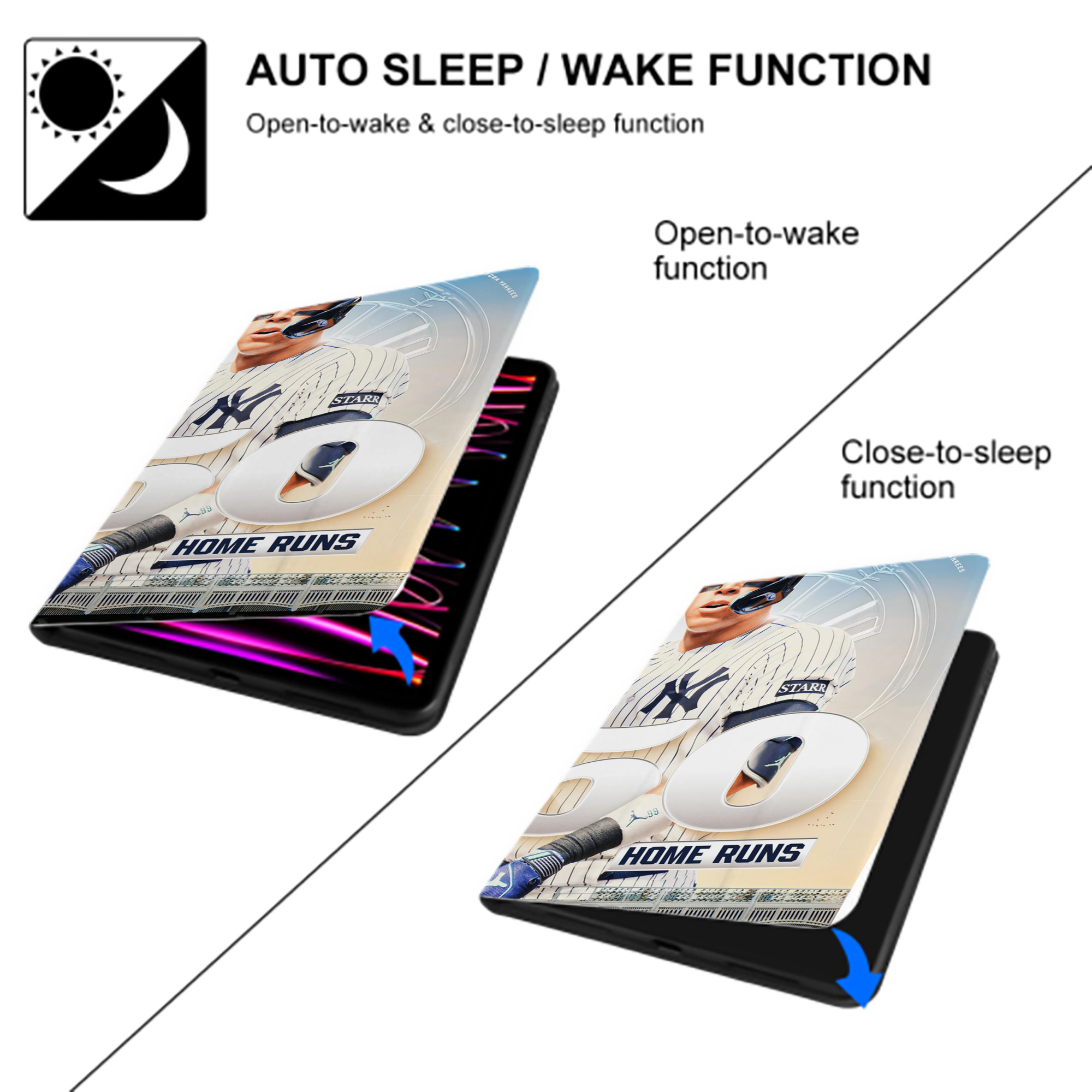 Aaron Judge's 350th Career Home Runs IPad Book-Style Case With Pencil Slot – Slim PU & TPU Cover – Full Protection, Precise Fit, Water & Scratch Resistant