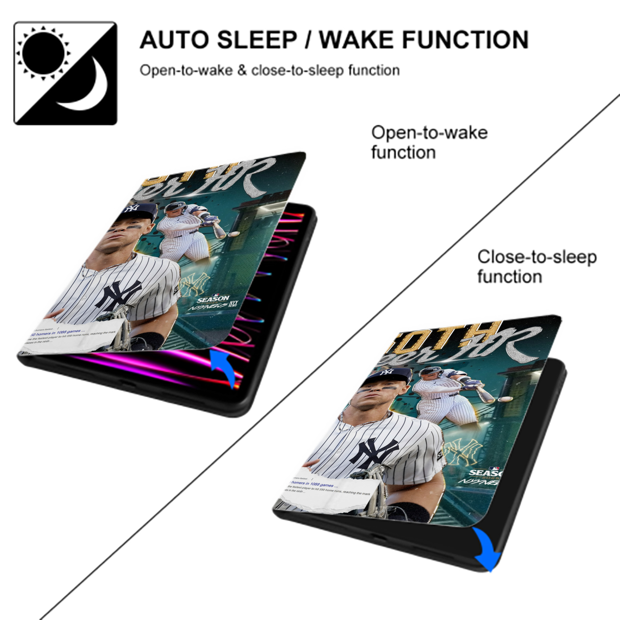 Aaron Judge's 350th Career Home Runs IPad Book-Style Case With Pencil Slot – Slim PU & TPU Cover – Full Protection, Precise Fit, Water & Scratch Resistant