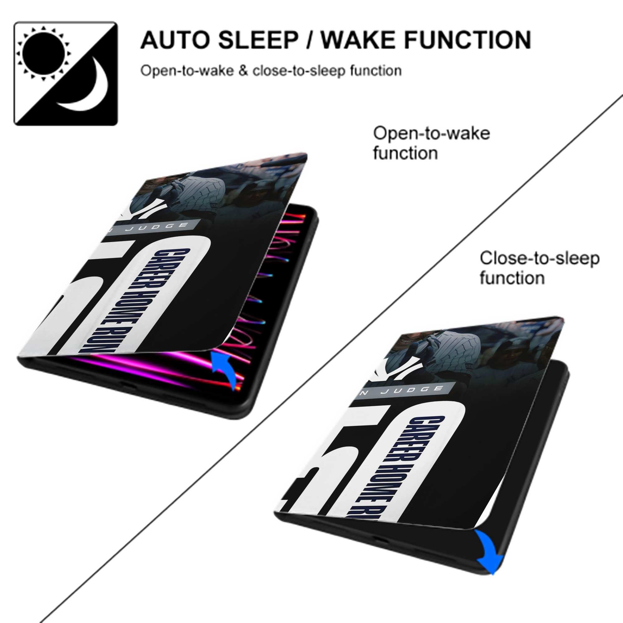 Aaron Judge's 350th Career Home Runs IPad Book-Style Case With Pencil Slot – Slim PU & TPU Cover – Full Protection, Precise Fit, Water & Scratch Resistant