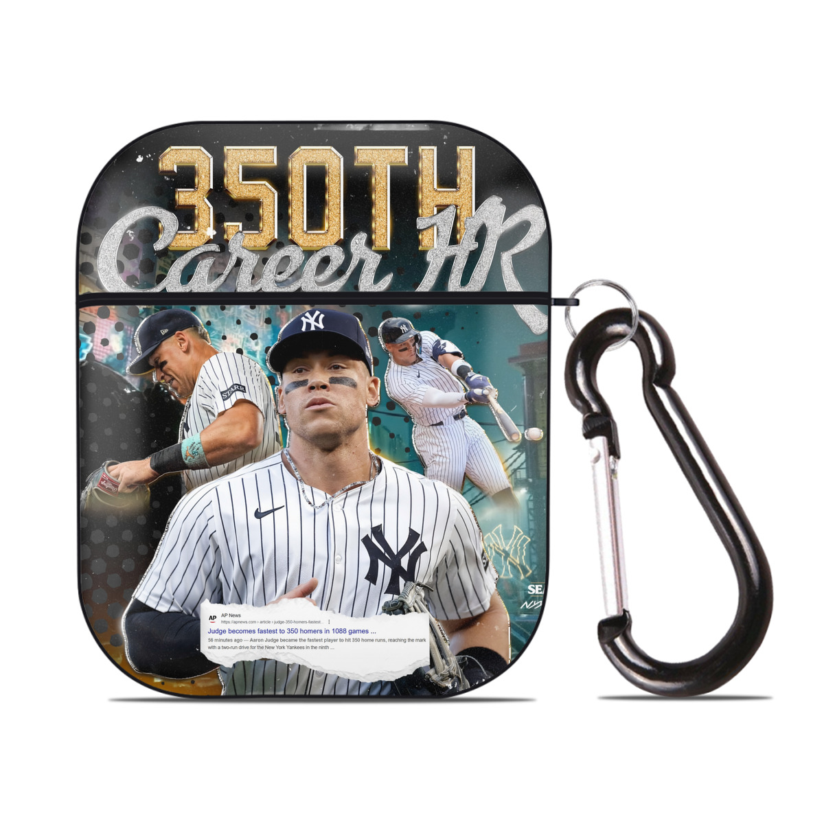 Aaron Judge's 350th Career Home Runs AirPods 2 Case Hard Shell Black, Flexible PC Material, Precise Cutouts, Full Protection, Anti-Fingerprint, Washable, Includes Keychain – Durable & Slim Design