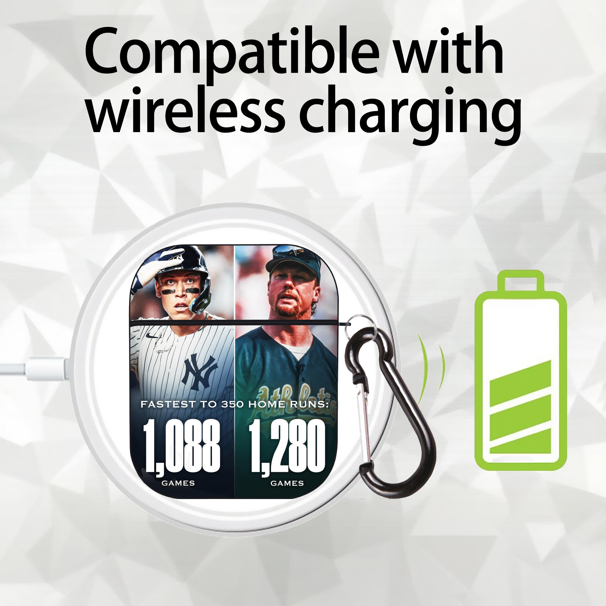 Aaron Judge's 350th Career Home Runs AirPods 2 Case Hard Shell Black, Flexible PC Material, Precise Cutouts, Full Protection, Anti-Fingerprint, Washable, Includes Keychain – Durable & Slim Design