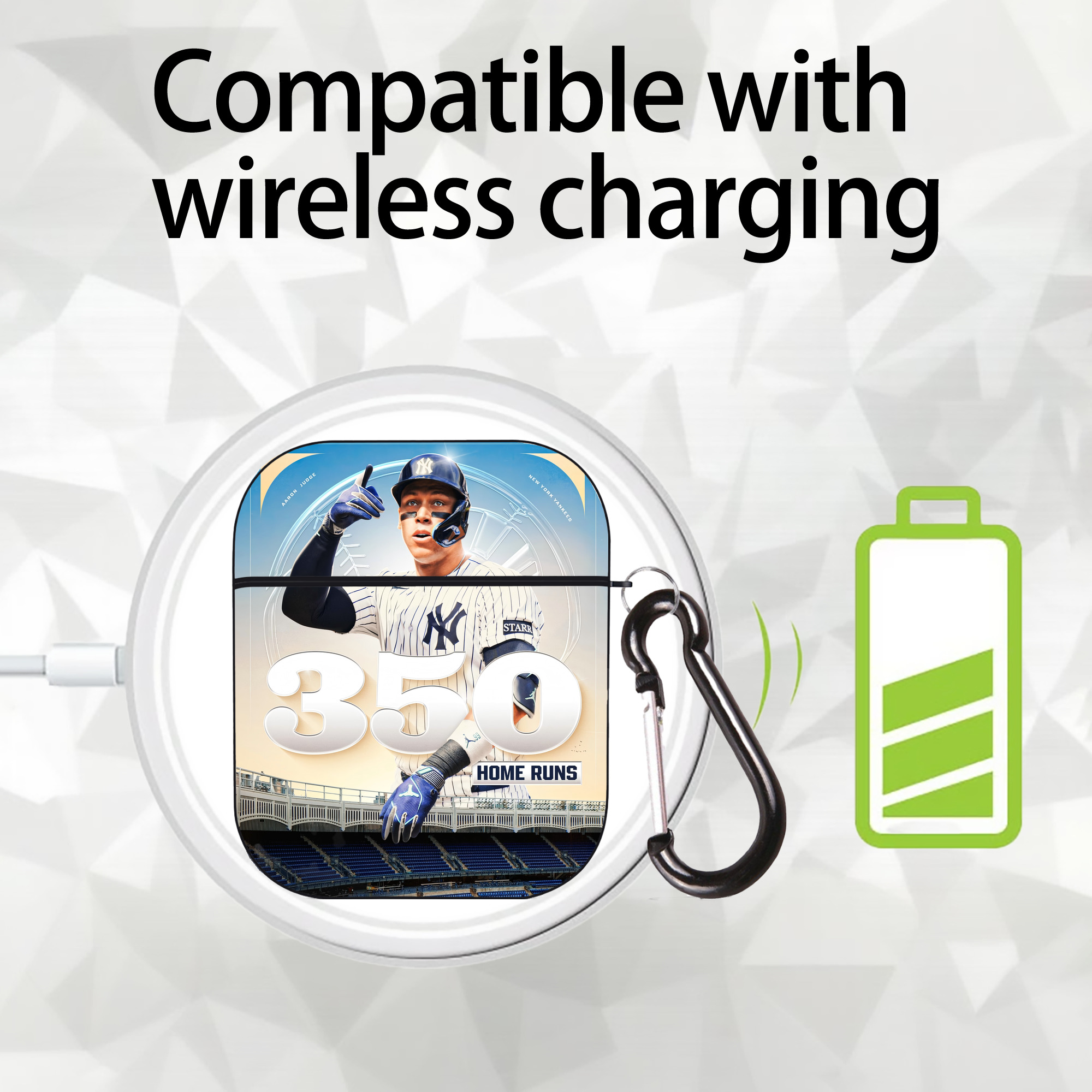 Aaron Judge's 350th Career Home Runs AirPods 2 Case Hard Shell Black, Flexible PC Material, Precise Cutouts, Full Protection, Anti-Fingerprint, Washable, Includes Keychain – Durable & Slim Design