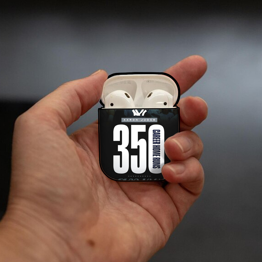 Aaron Judge's 350th Career Home Runs AirPods 2 Case Hard Shell Black, Flexible PC Material, Precise Cutouts, Full Protection, Anti-Fingerprint, Washable, Includes Keychain – Durable & Slim Design