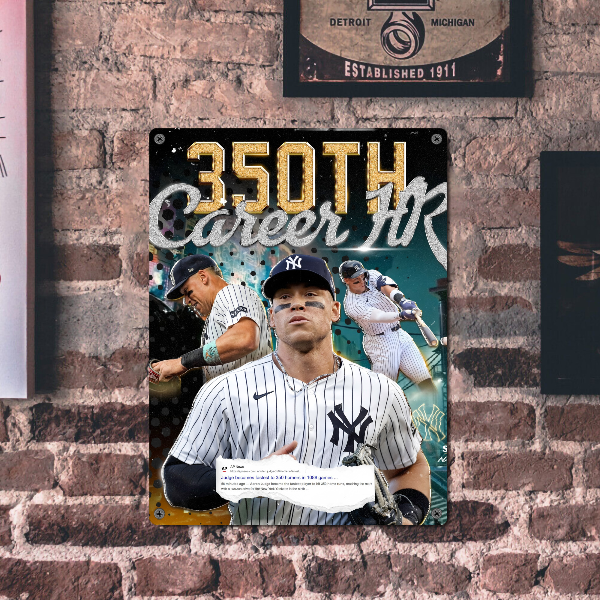 Aaron Judge's 350th Career Home Runs Vintage Metal Tin Sign 12x16inch – Retro Wall Art Decor For Home, Bar, Kitchen, Bedroom, Office – Durable Iron Sheet Poster, Easy To Hang, Full-Color Printing