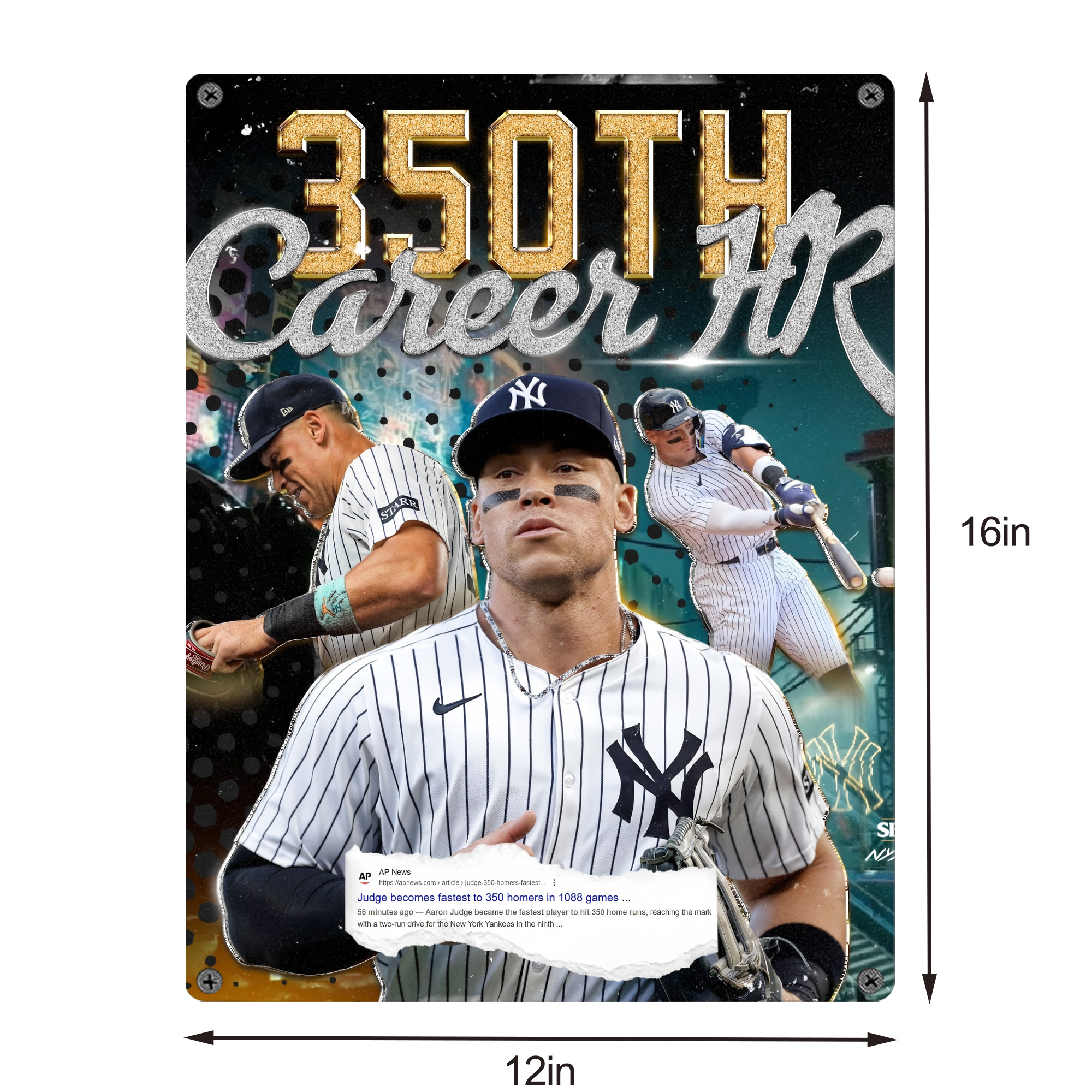 Aaron Judge's 350th Career Home Runs Vintage Metal Tin Sign 12x16inch – Retro Wall Art Decor For Home, Bar, Kitchen, Bedroom, Office – Durable Iron Sheet Poster, Easy To Hang, Full-Color Printing