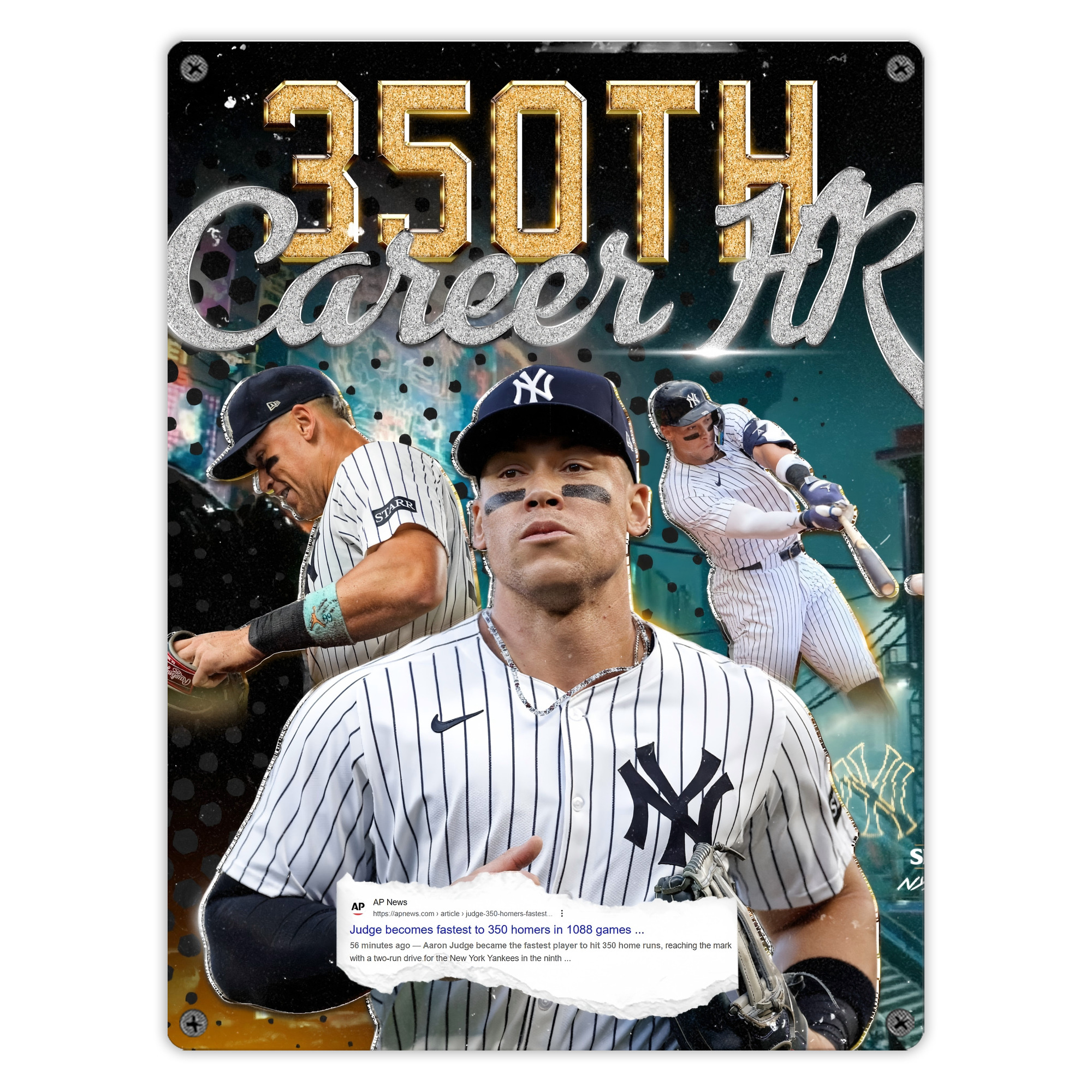 Aaron Judge's 350th Career Home Runs Vintage Metal Tin Sign 12x16inch – Retro Wall Art Decor For Home, Bar, Kitchen, Bedroom, Office – Durable Iron Sheet Poster, Easy To Hang, Full-Color Printing