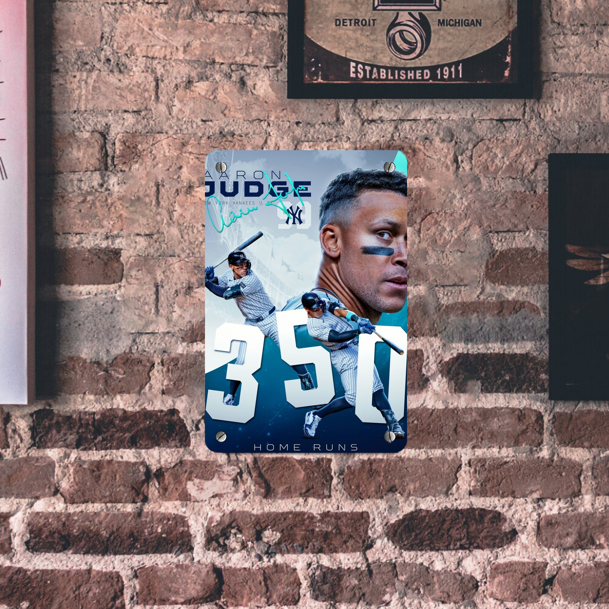 Aaron Judge's 350th Career Home Runs Metal Tin Sign 8x12inch - High-Quality Full-Print Decorative Wall Art, Durable Rust-Resistant Metal Plaque For Living Room, Bedroom, Kitchen, Office, Bar Décor
