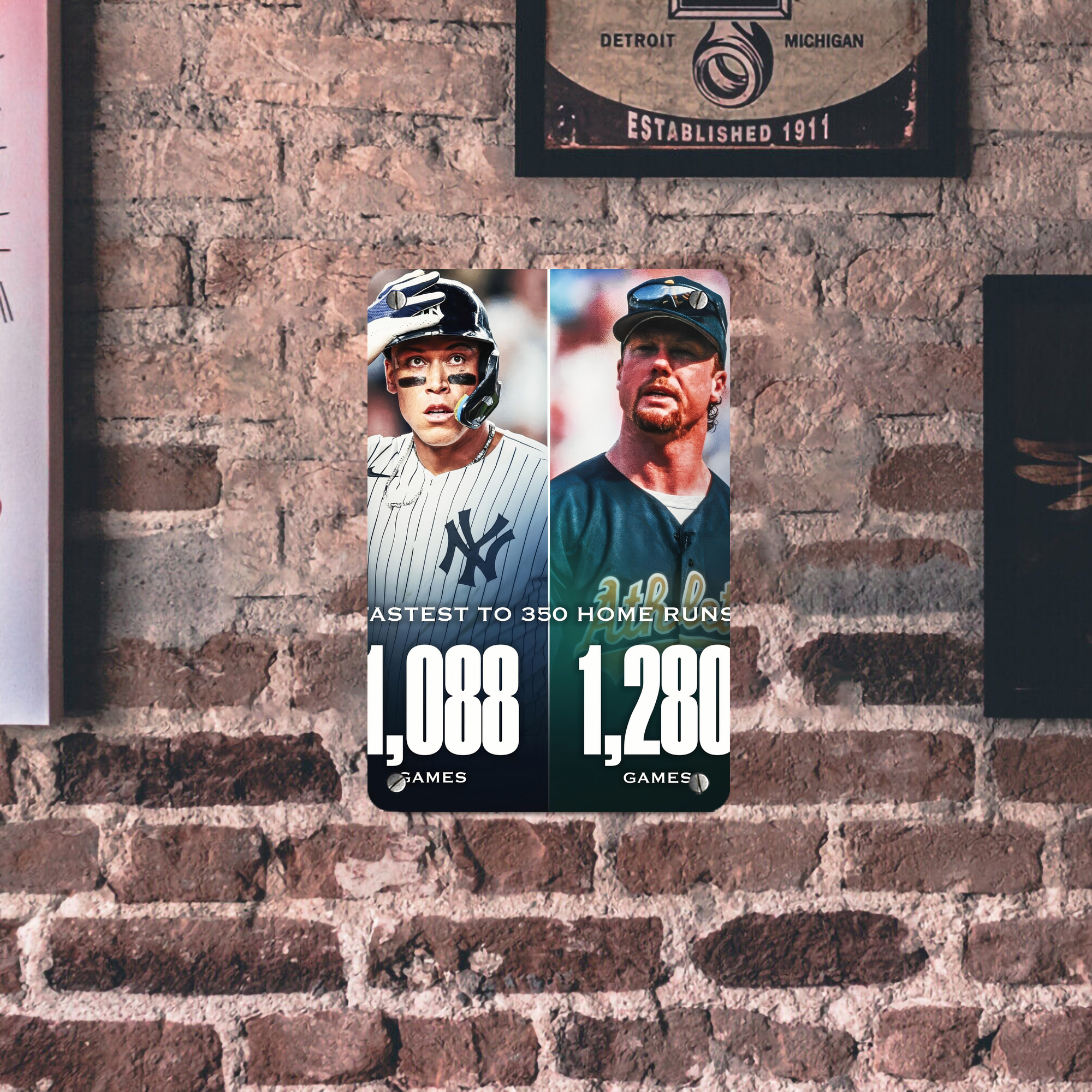 Aaron Judge's 350th Career Home Runs Metal Tin Sign 8x12inch - High-Quality Full-Print Decorative Wall Art, Durable Rust-Resistant Metal Plaque For Living Room, Bedroom, Kitchen, Office, Bar Décor