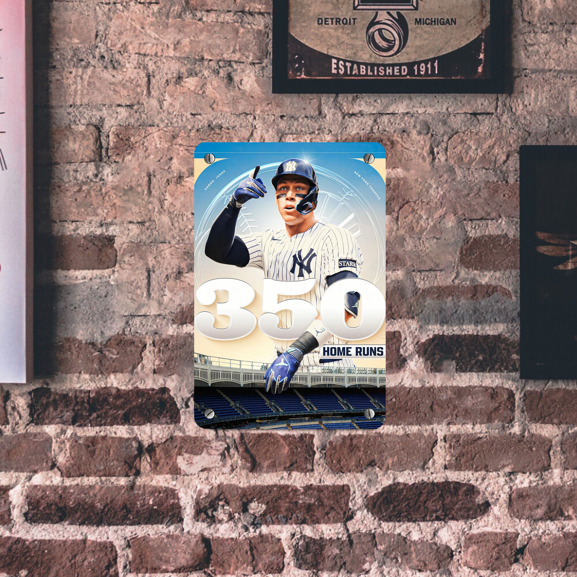 Aaron Judge's 350th Career Home Runs Metal Tin Sign 8x12inch - High-Quality Full-Print Decorative Wall Art, Durable Rust-Resistant Metal Plaque For Living Room, Bedroom, Kitchen, Office, Bar Décor