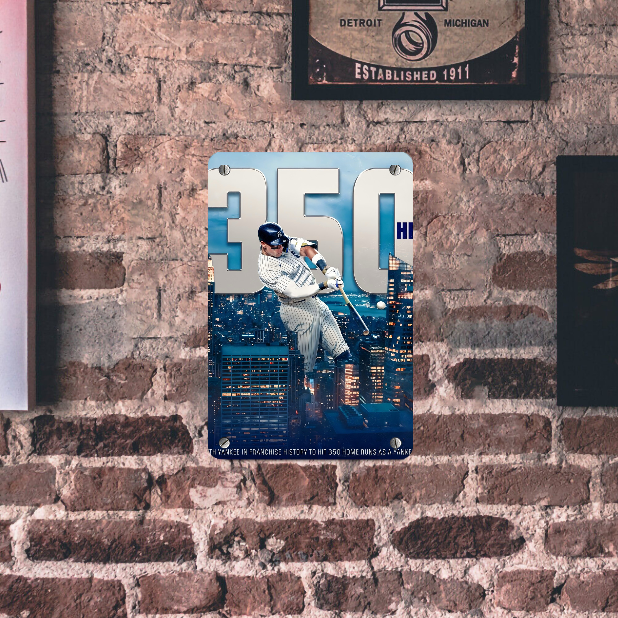 Aaron Judge's 350th Career Home Runs Metal Tin Sign 8x12inch - High-Quality Full-Print Decorative Wall Art, Durable Rust-Resistant Metal Plaque For Living Room, Bedroom, Kitchen, Office, Bar Décor