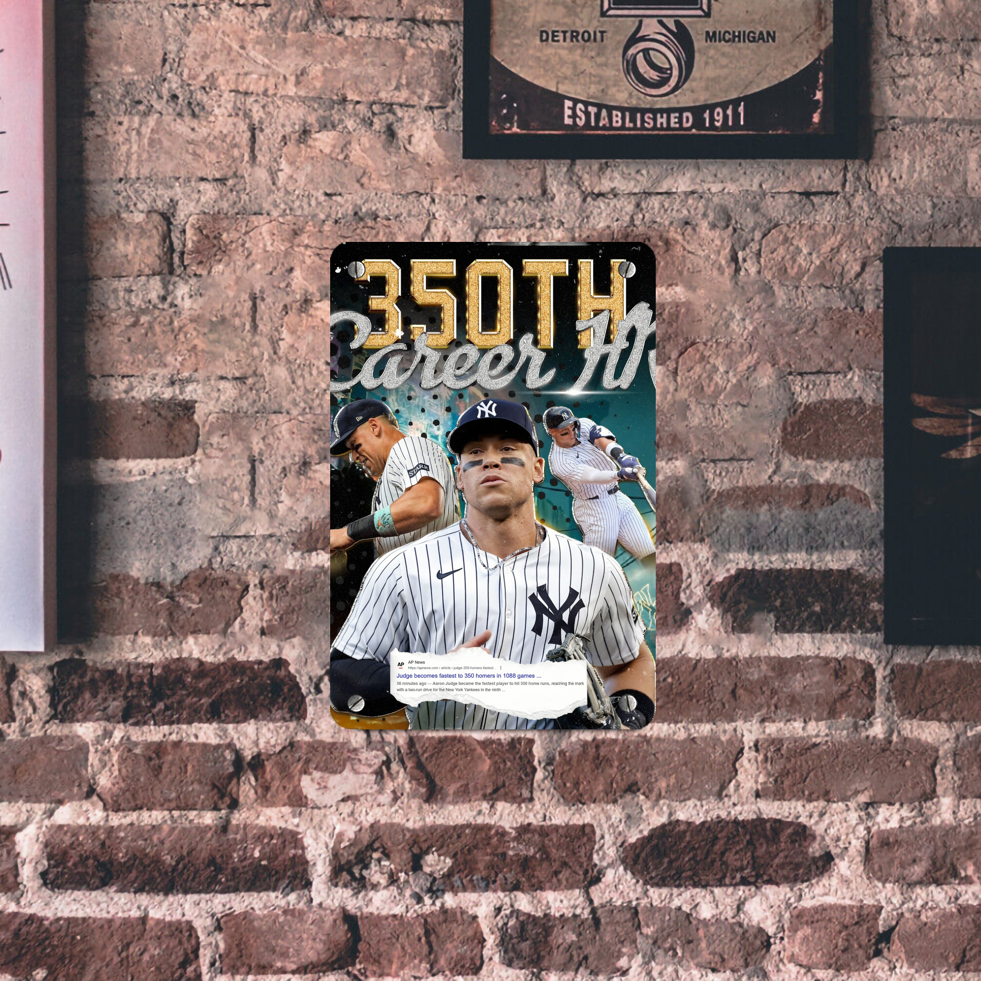 Aaron Judge's 350th Career Home Runs Metal Tin Sign 8x12inch - High-Quality Full-Print Decorative Wall Art, Durable Rust-Resistant Metal Plaque For Living Room, Bedroom, Kitchen, Office, Bar Décor