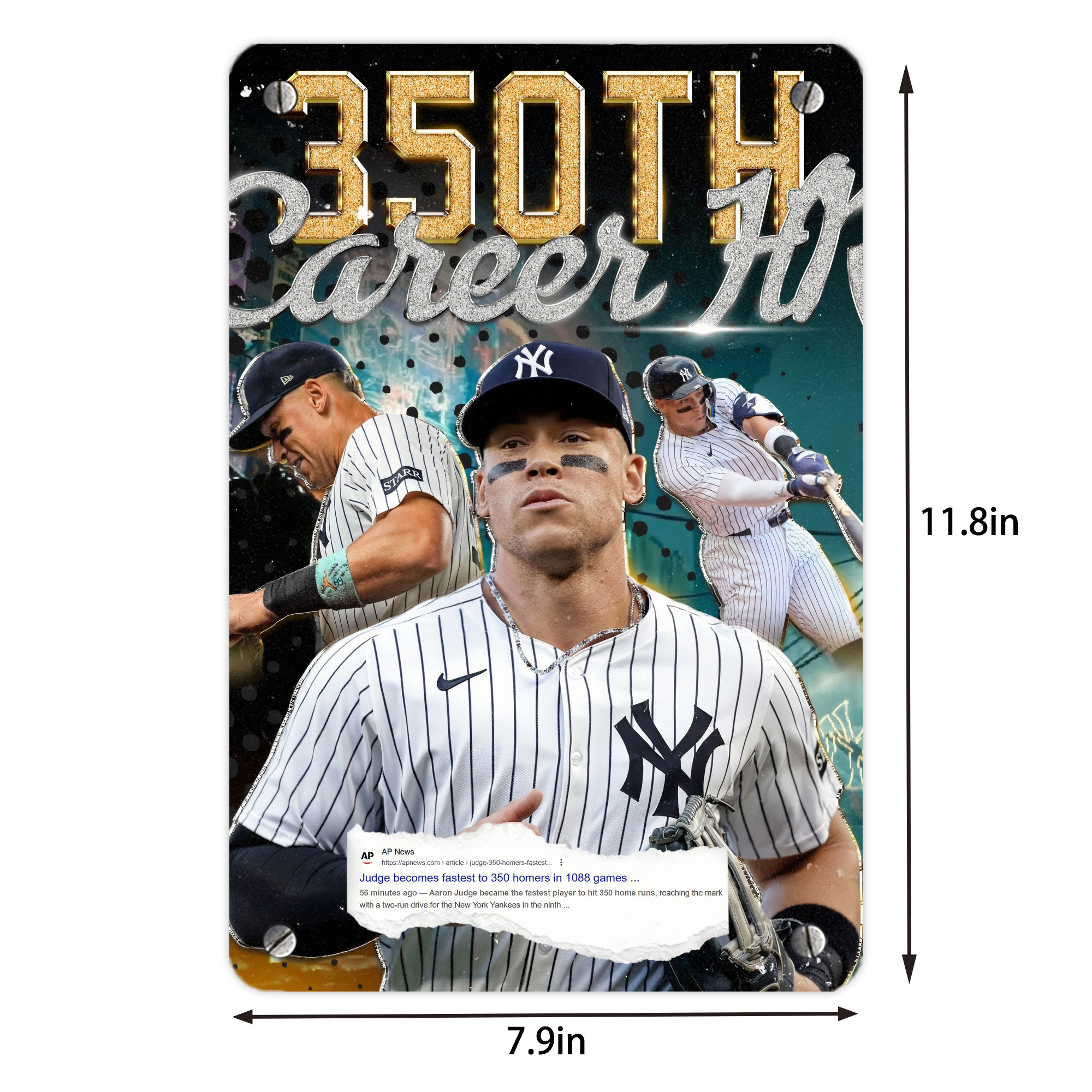 Aaron Judge's 350th Career Home Runs Metal Tin Sign 8x12inch - High-Quality Full-Print Decorative Wall Art, Durable Rust-Resistant Metal Plaque For Living Room, Bedroom, Kitchen, Office, Bar Décor