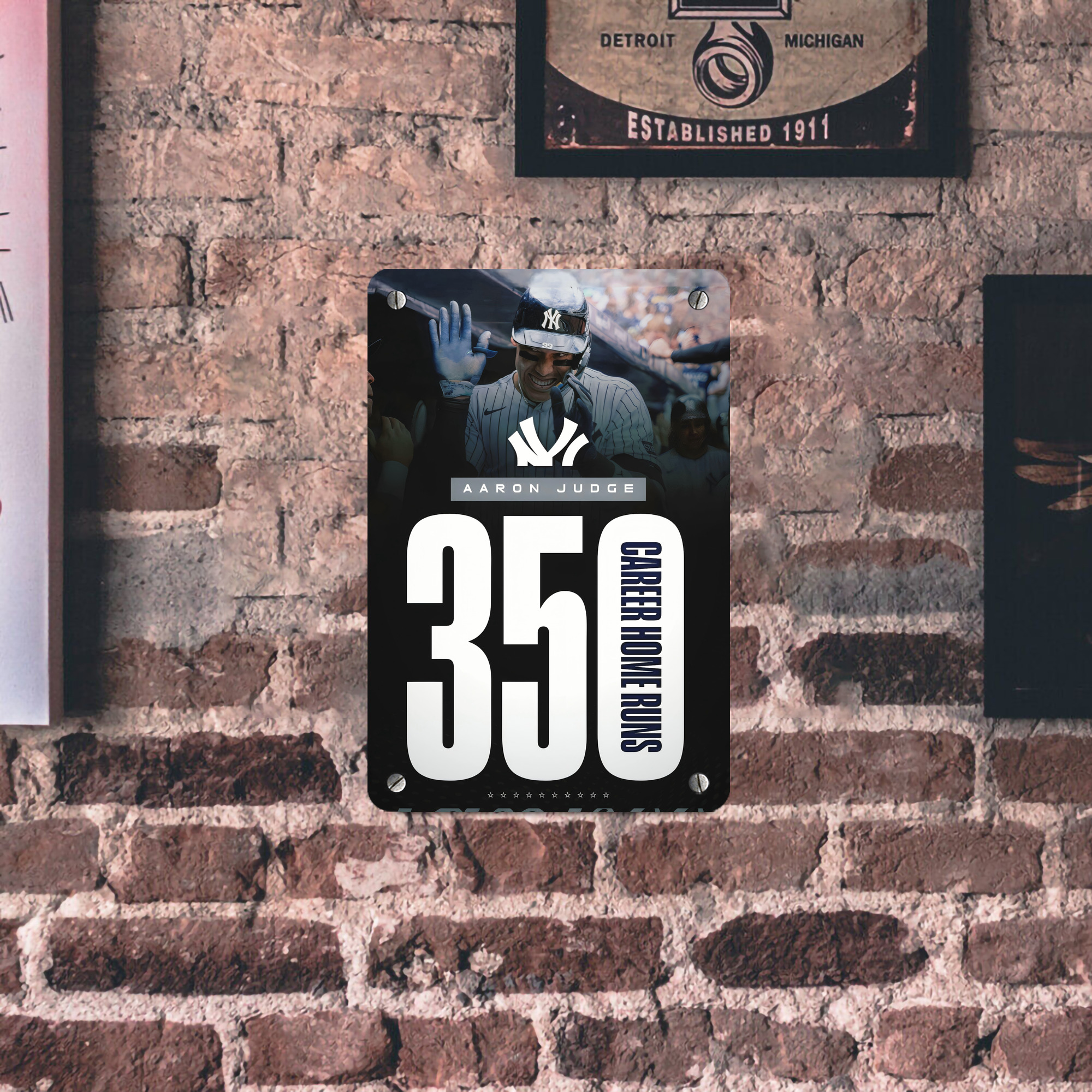 Aaron Judge's 350th Career Home Runs Metal Tin Sign 8x12inch - High-Quality Full-Print Decorative Wall Art, Durable Rust-Resistant Metal Plaque For Living Room, Bedroom, Kitchen, Office, Bar Décor