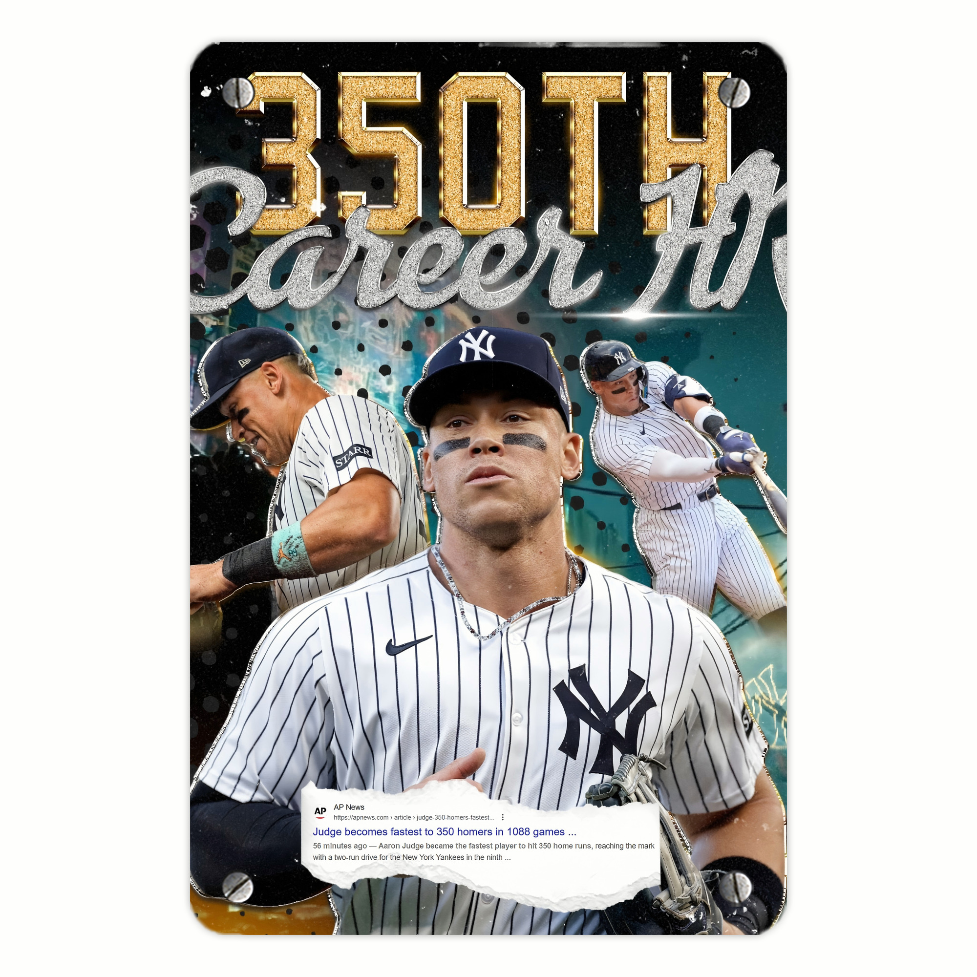 Aaron Judge's 350th Career Home Runs Metal Tin Sign 8x12inch - High-Quality Full-Print Decorative Wall Art, Durable Rust-Resistant Metal Plaque For Living Room, Bedroom, Kitchen, Office, Bar Décor