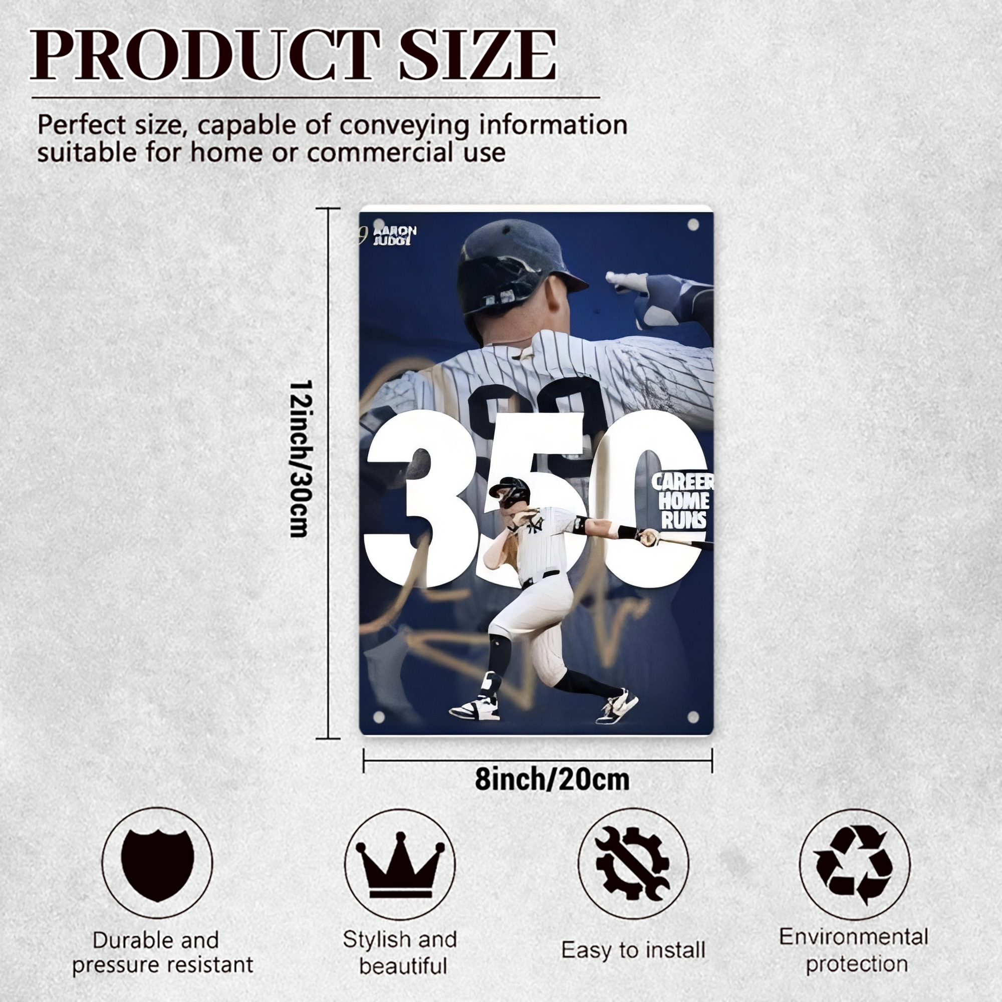 Aaron Judge's 350th Career Home Runs 8x12inch Vertical Aluminum Sign - Durable Fade-Resistant Indoor/Outdoor Safety & Information Plaque For Office, Hotel, Restaurant, Bar, Public Spaces