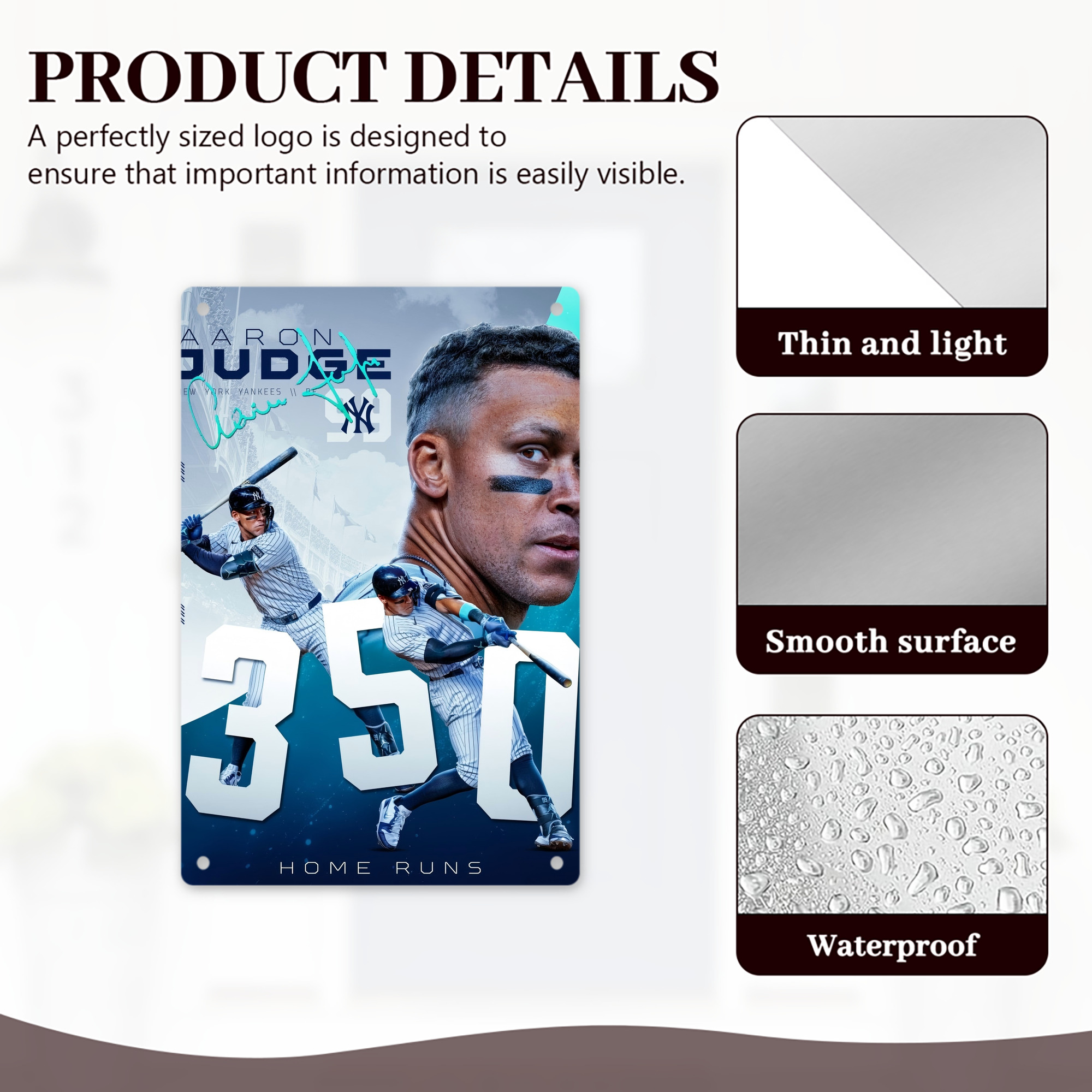 Aaron Judge's 350th Career Home Runs 8x12inch Vertical Aluminum Sign - Durable Fade-Resistant Indoor/Outdoor Safety & Information Plaque For Office, Hotel, Restaurant, Bar, Public Spaces