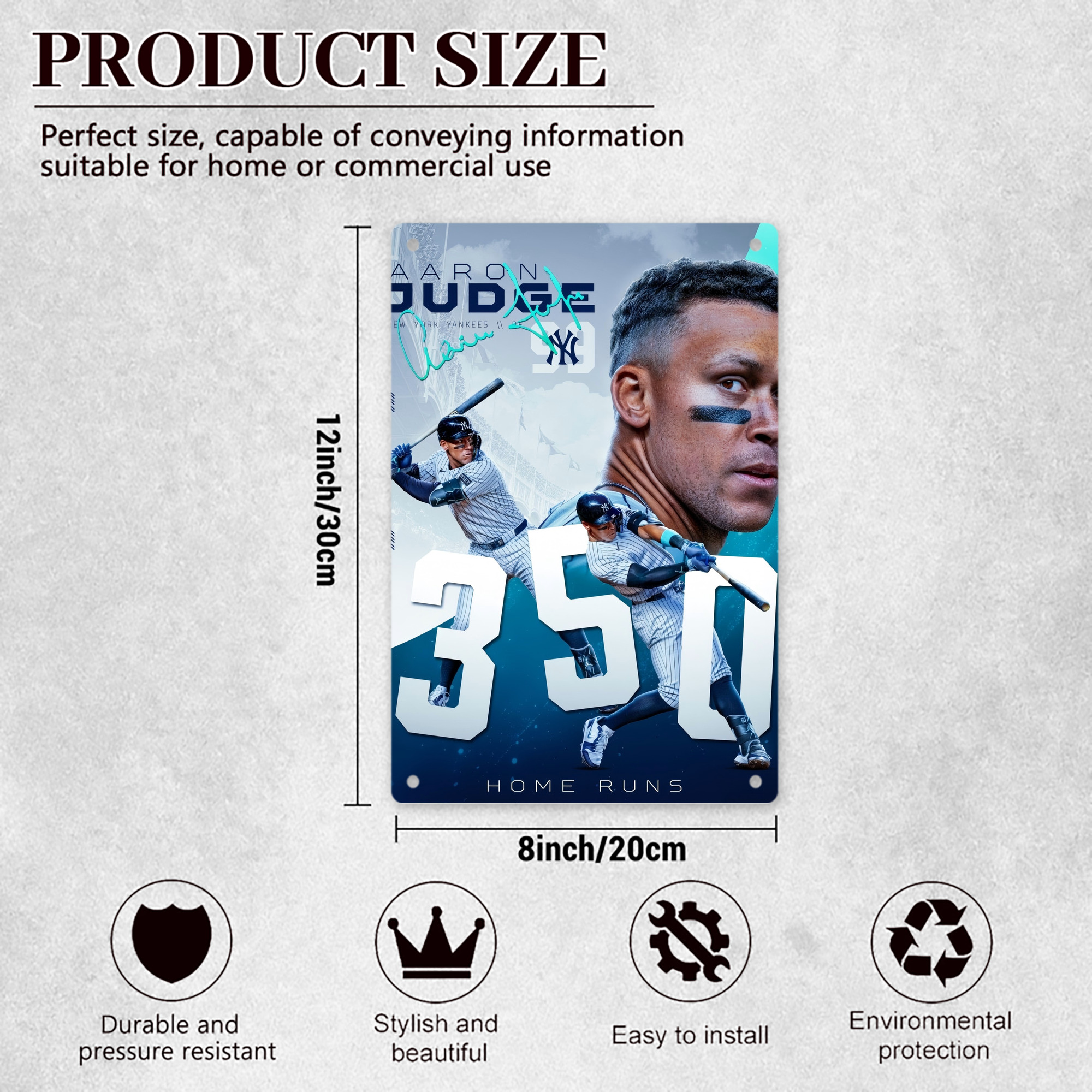 Aaron Judge's 350th Career Home Runs 8x12inch Vertical Aluminum Sign - Durable Fade-Resistant Indoor/Outdoor Safety & Information Plaque For Office, Hotel, Restaurant, Bar, Public Spaces