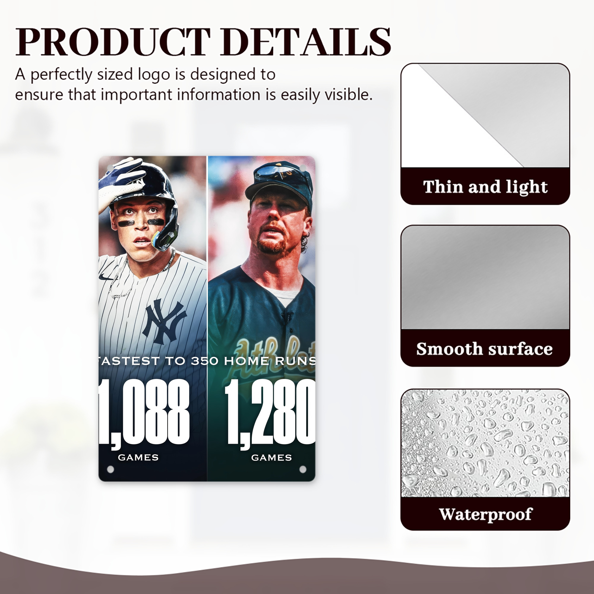 Aaron Judge's 350th Career Home Runs 8x12inch Vertical Aluminum Sign - Durable Fade-Resistant Indoor/Outdoor Safety & Information Plaque For Office, Hotel, Restaurant, Bar, Public Spaces