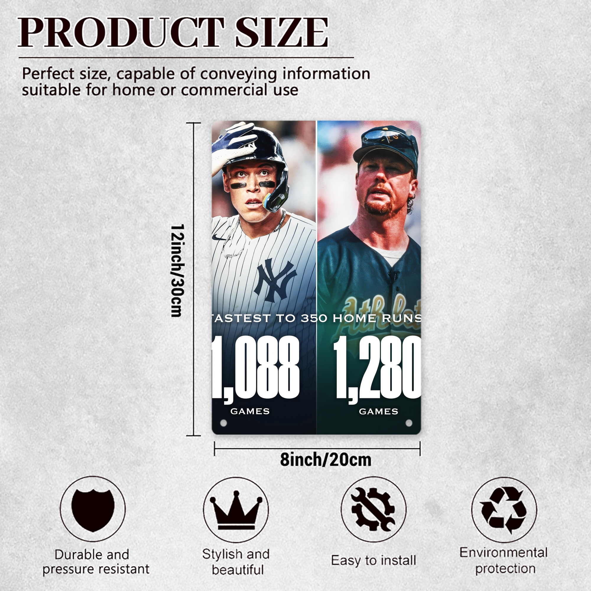 Aaron Judge's 350th Career Home Runs 8x12inch Vertical Aluminum Sign - Durable Fade-Resistant Indoor/Outdoor Safety & Information Plaque For Office, Hotel, Restaurant, Bar, Public Spaces